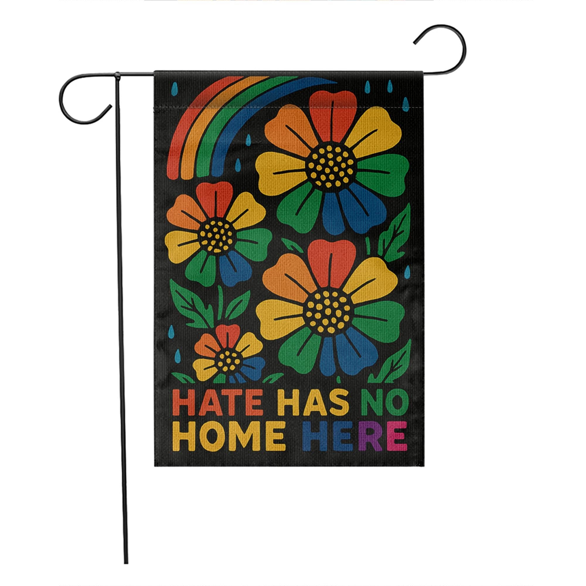 Hate Has No Home Here Garden Flag | Rainbow Floral Inclusive Yard Banner | LGBTQ+ Pride Outdoor Decor | Kindness Porch Sign