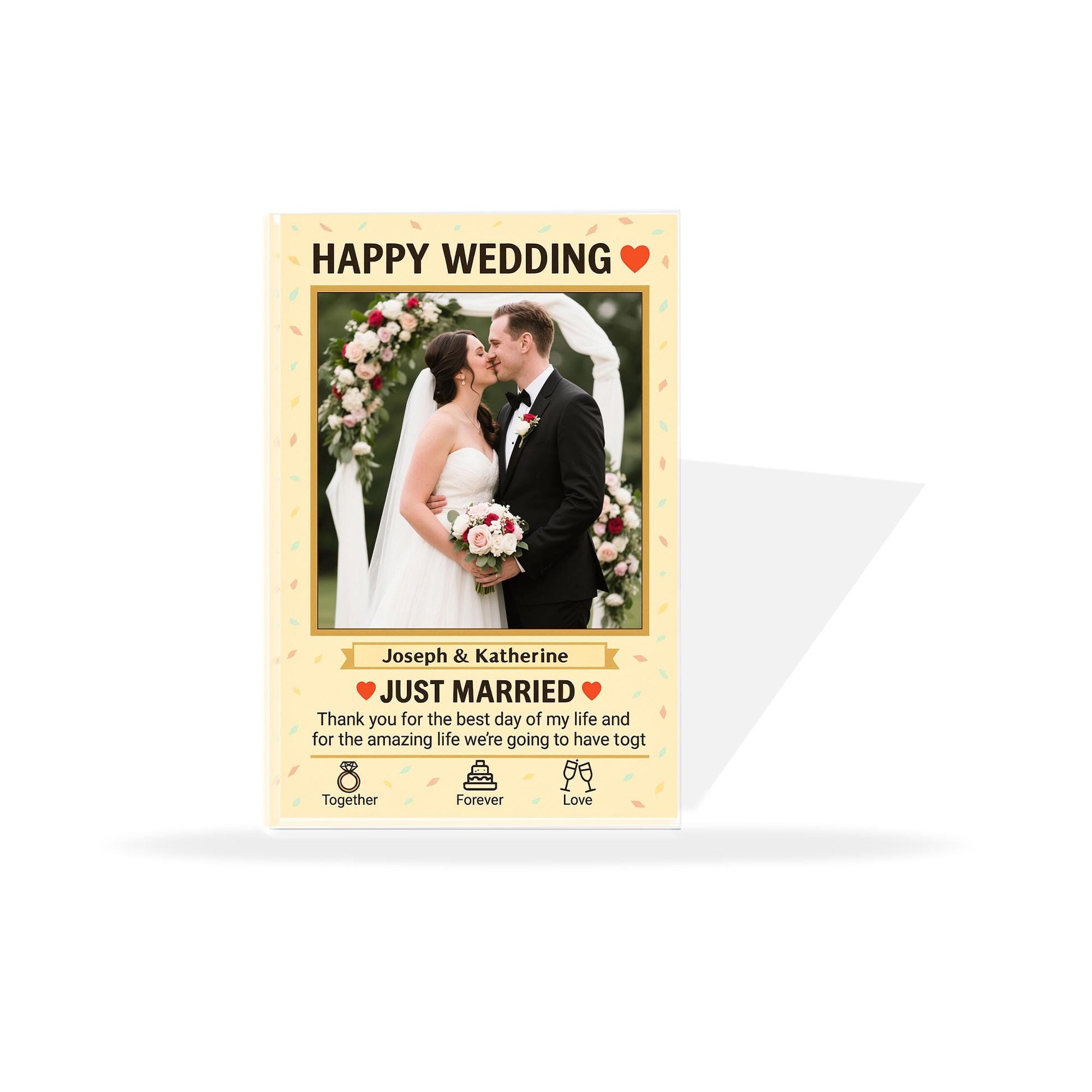 Personalized Wedding Gift for Couple, Custom Photo Acrylic Block, Just Married Keepsake Gift, Sentimental Newlywed Home Decor