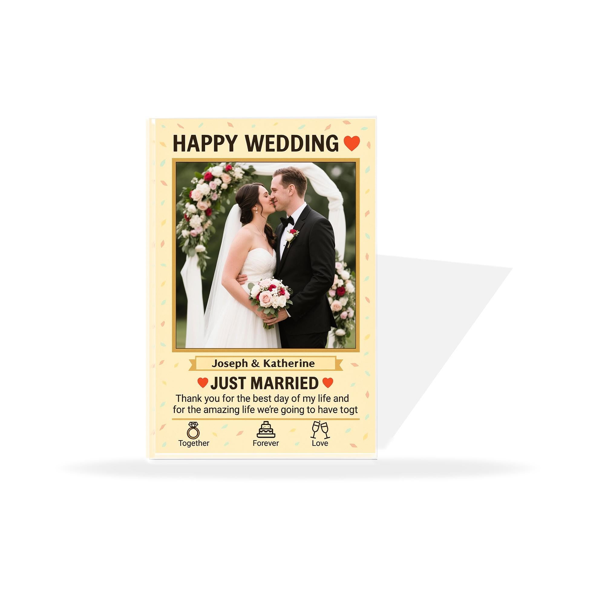 Personalized Wedding Gift for Couple, Custom Photo Acrylic Block, Just Married Keepsake Gift, Sentimental Newlywed Home Decor
