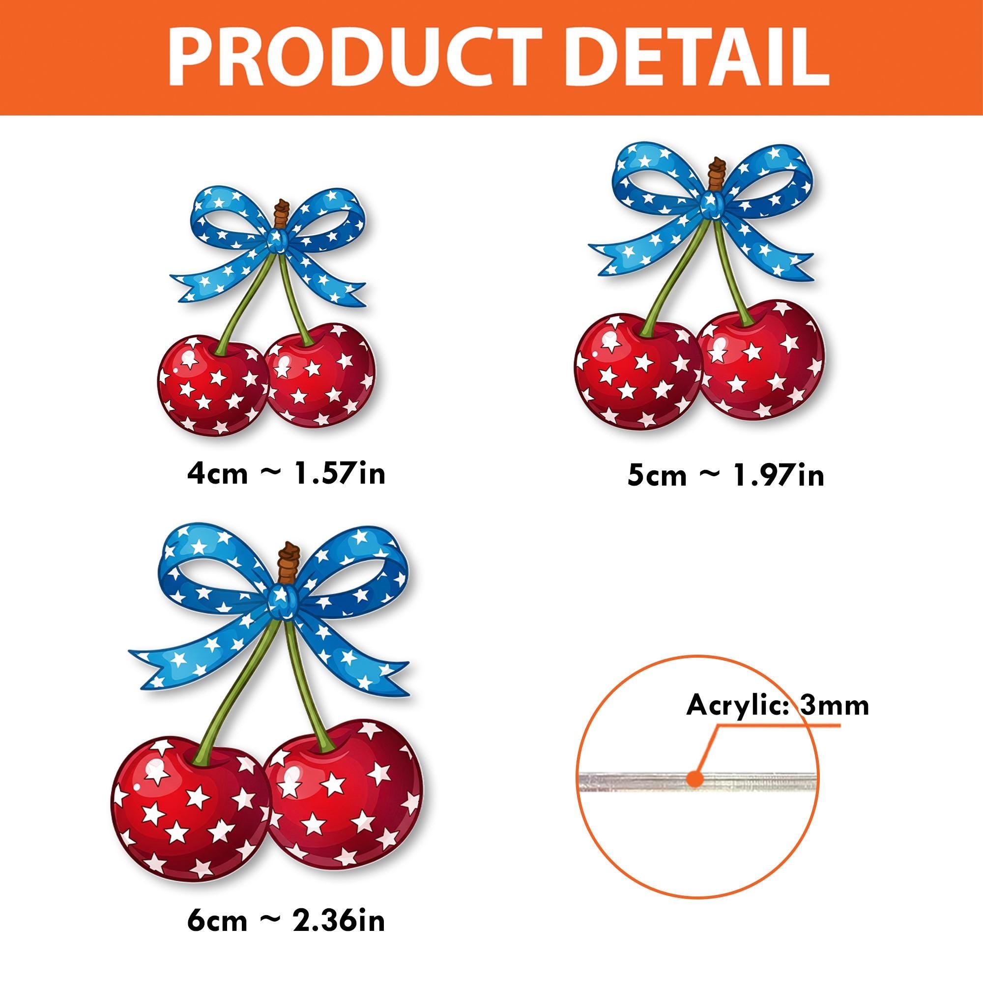 Patriotic Cherry Badge Reel – 4th of July ID Holder, Nurse Gift, Cute Red White Blue Star Clip, Independence Day Office Accessory