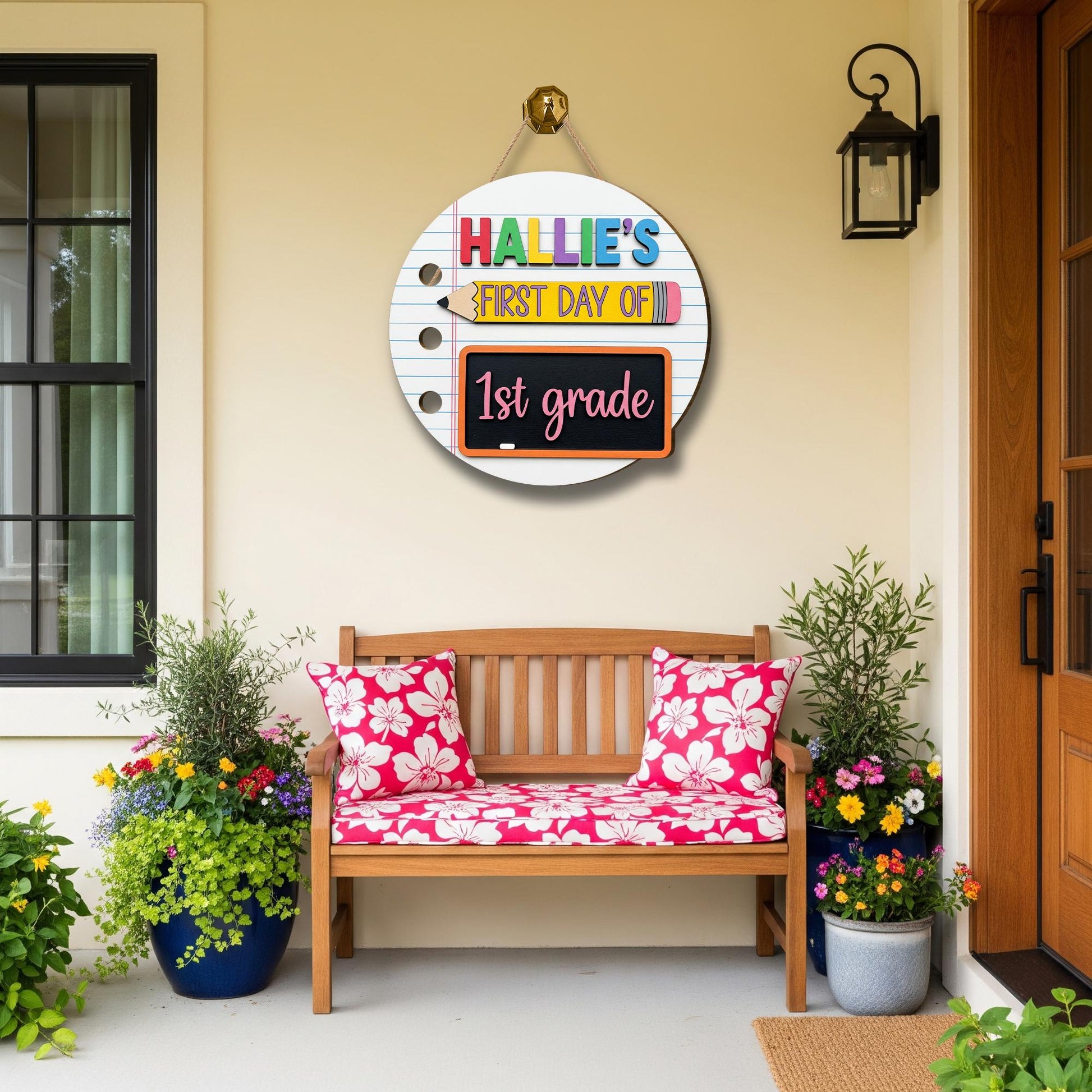 Personalized First Day of School 2 Layer Wood Sign, Back to School Door Hanger, Custom Grade Sign, Classroom Decor, Kid Milestone Woodsign