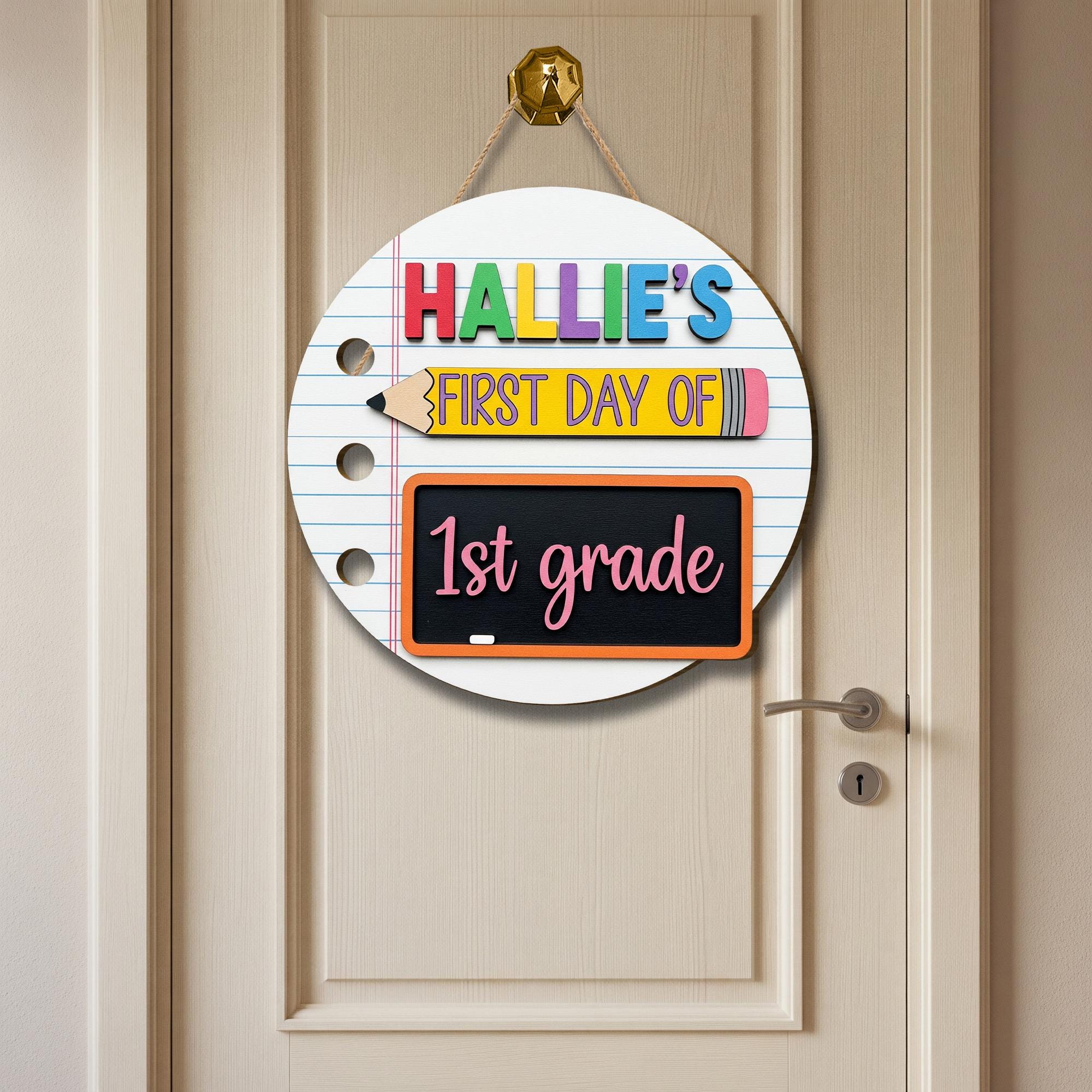 Personalized First Day of School 2 Layer Wood Sign, Back to School Door Hanger, Custom Grade Sign, Classroom Decor, Kid Milestone Woodsign