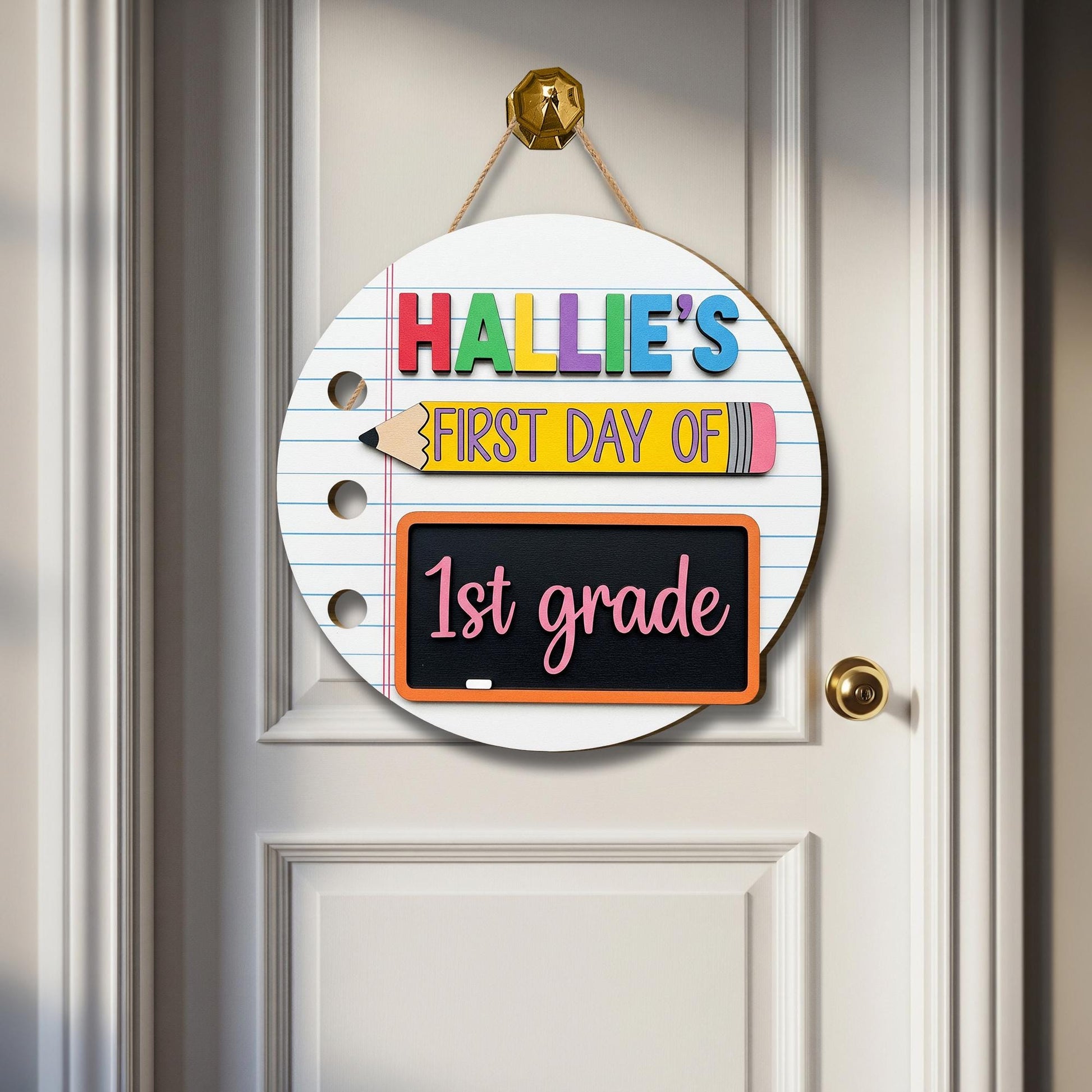 Personalized First Day of School 2 Layer Wood Sign, Back to School Door Hanger, Custom Grade Sign, Classroom Decor, Kid Milestone Woodsign