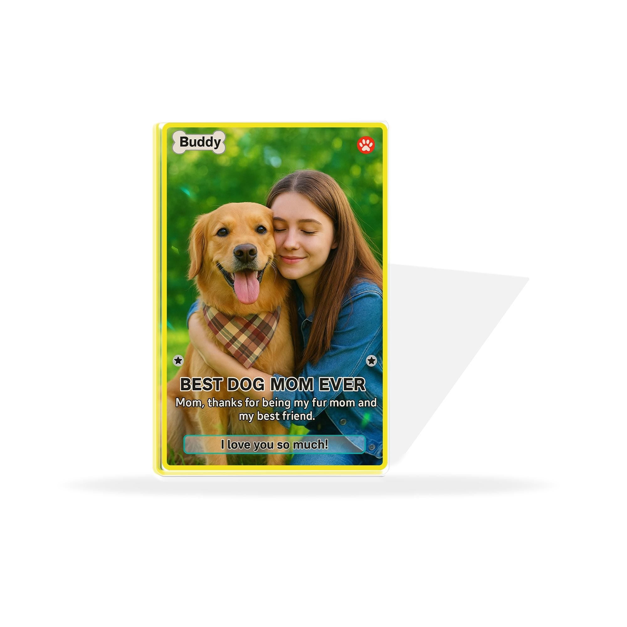 Personalized Dog Mom Gift, Custom Pet Photo Acrylic Block, Best Dog Mom Ever Trading Card, Unique Keepsake Gift for Dog Lovers
