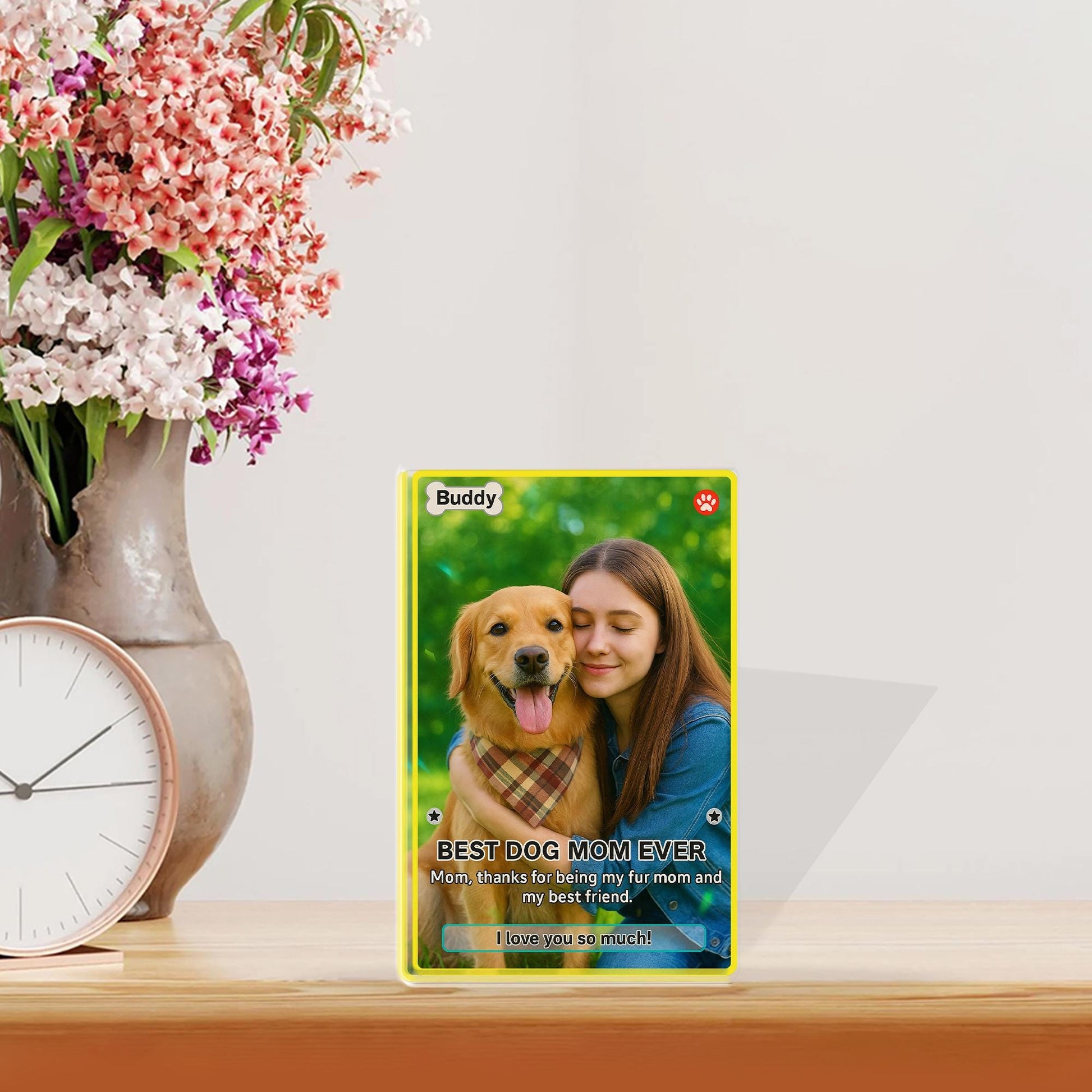 Personalized Dog Mom Gift, Custom Pet Photo Acrylic Block, Best Dog Mom Ever Trading Card, Unique Keepsake Gift for Dog Lovers