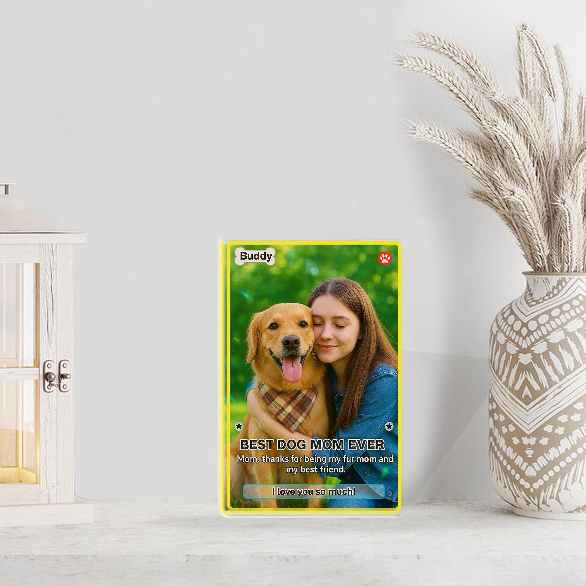 Personalized Dog Mom Gift, Custom Pet Photo Acrylic Block, Best Dog Mom Ever Trading Card, Unique Keepsake Gift for Dog Lovers