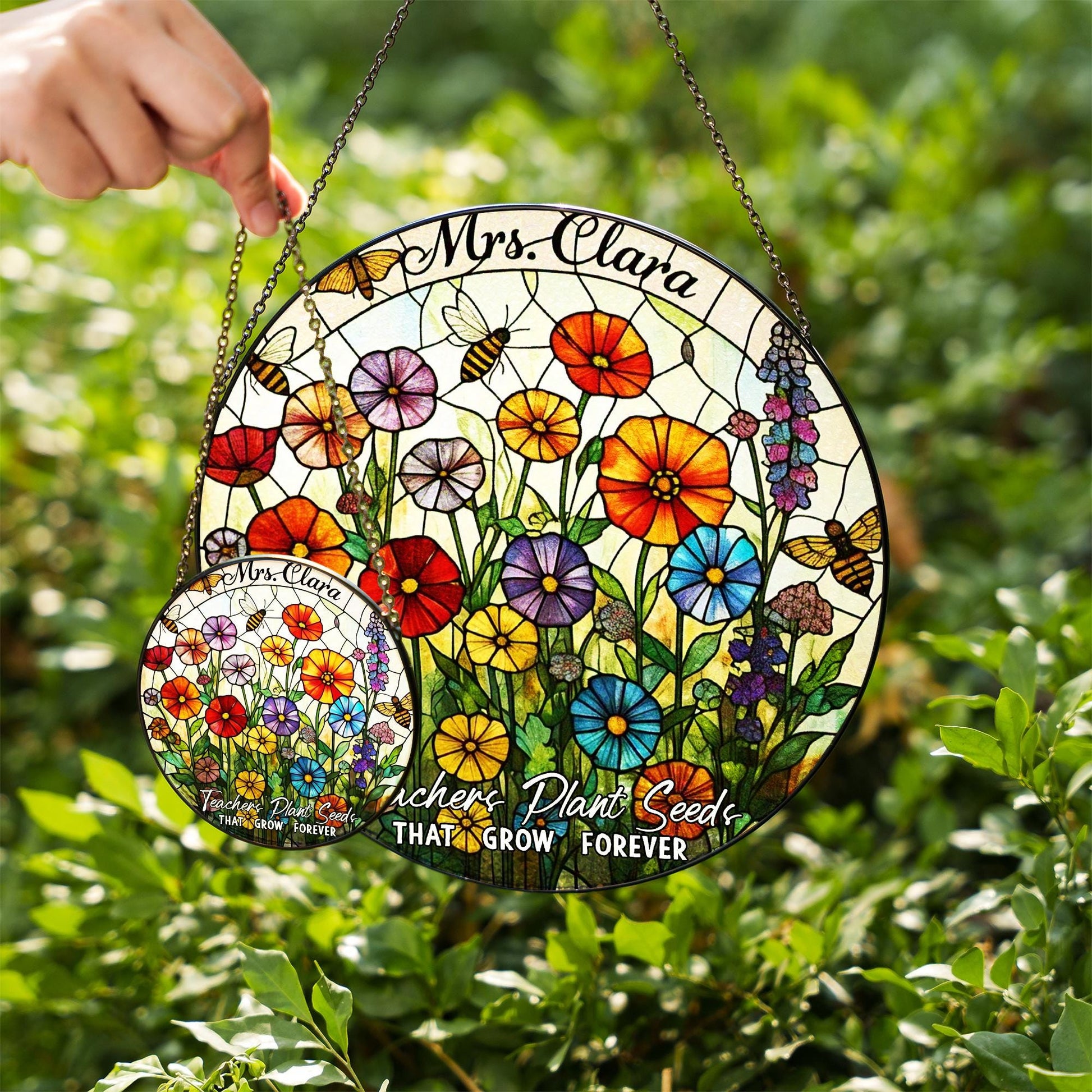 Custom Teacher Suncatcher Gift | Floral Glass Look Window Decor | “Teachers Plant Seeds” Personalized Thank You Keepsake