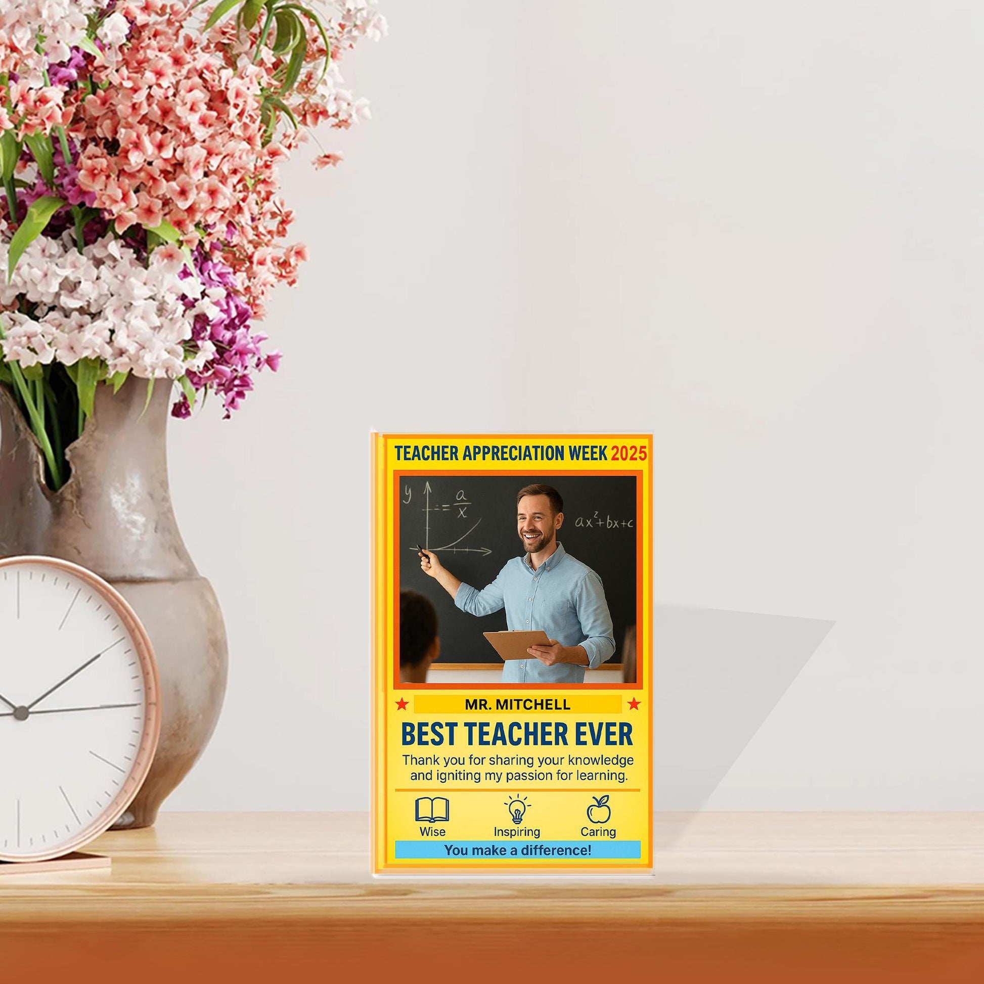 Personalized Teacher Gift Acrylic Block, Custom Name Teacher Appreciation Plaque, Best Teacher Ever Keepsake, End of Year Gift for Men
