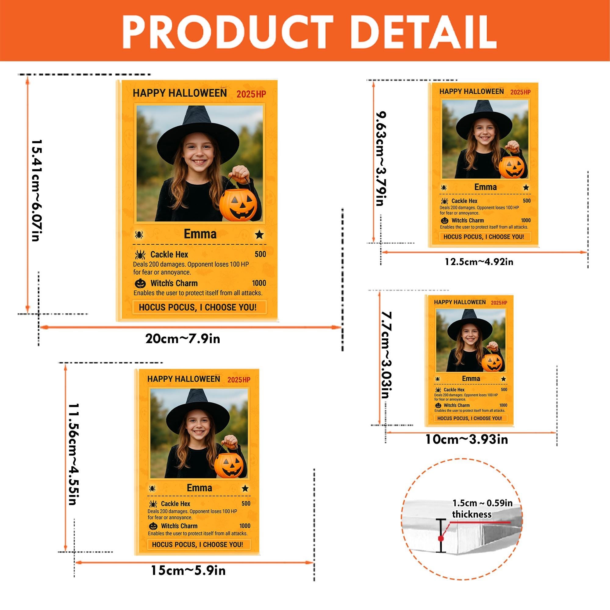 Custom Photo Halloween Card, Personalized Kids Trading Card Game Style Acrylic Block, Spooky Pokémon Inspired Keepsake Gift Decor