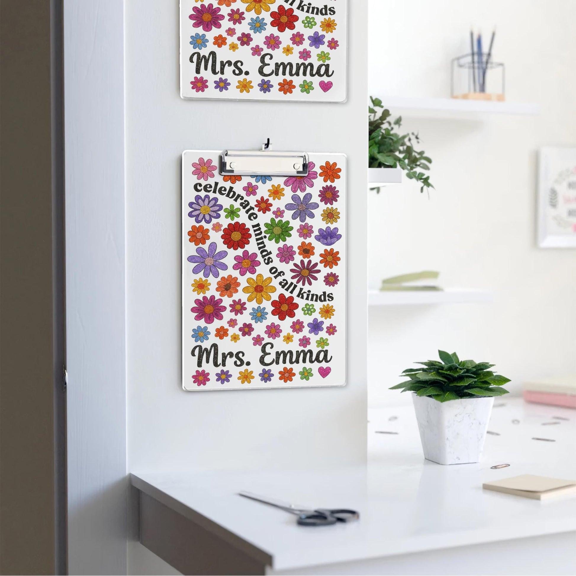 Personalized Teacher Clipboard – Celebrate Minds of All Kinds – Custom Floral Clipboard Gift – Back to School Teacher Name Gift