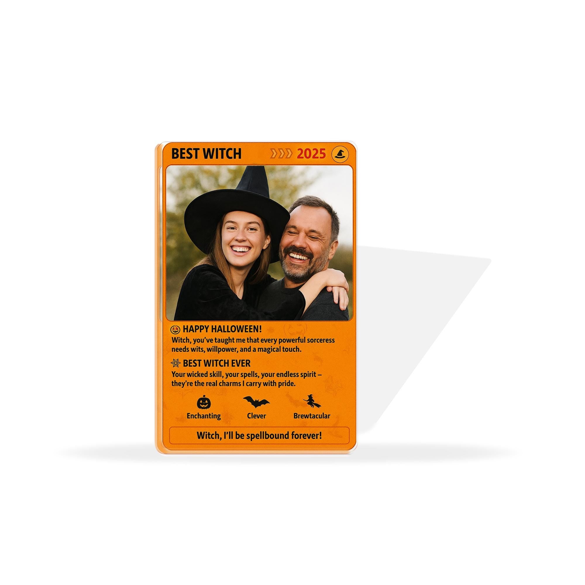Personalized Best Witch Photo Acrylic Block, Custom Halloween Gift for Her, Sentimental Witchy Keepsake Plaque for Mom or Wife
