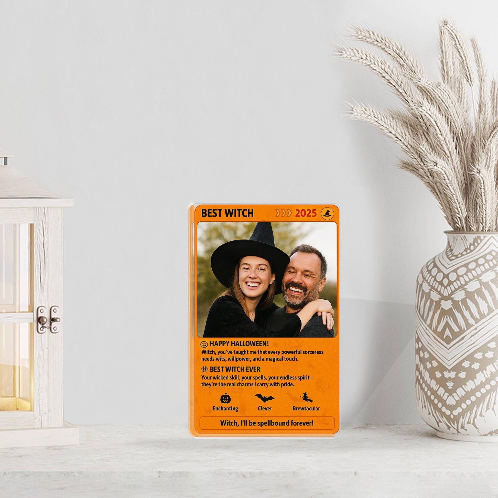 Personalized Best Witch Photo Acrylic Block, Custom Halloween Gift for Her, Sentimental Witchy Keepsake Plaque for Mom or Wife