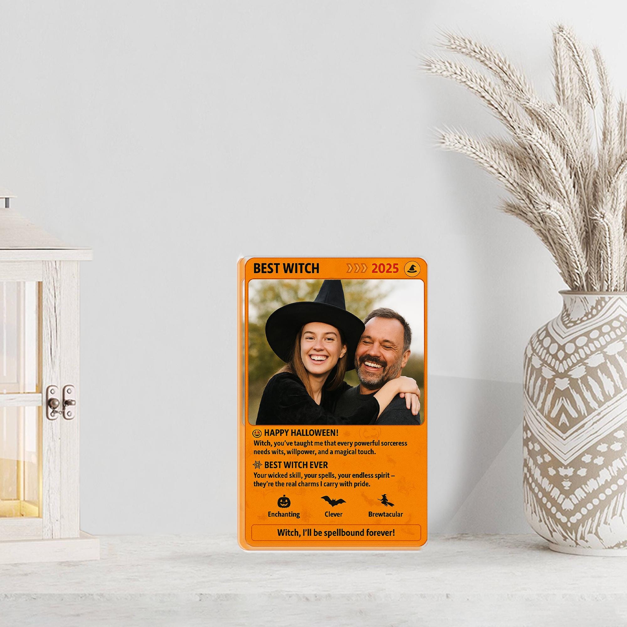 Personalized Best Witch Photo Acrylic Block, Custom Halloween Gift for Her, Sentimental Witchy Keepsake Plaque for Mom or Wife