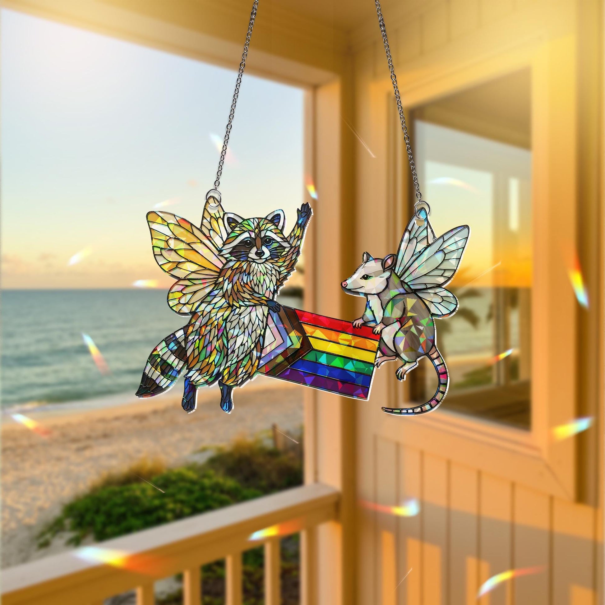 Pride Fairy Possum Decor, Fairy Raccoon Art, Pride Flag Hologram, LGBTQ Wall Decor, Cute Animal Pride Gift,Queer Fairycore Decor,Animal Gift
