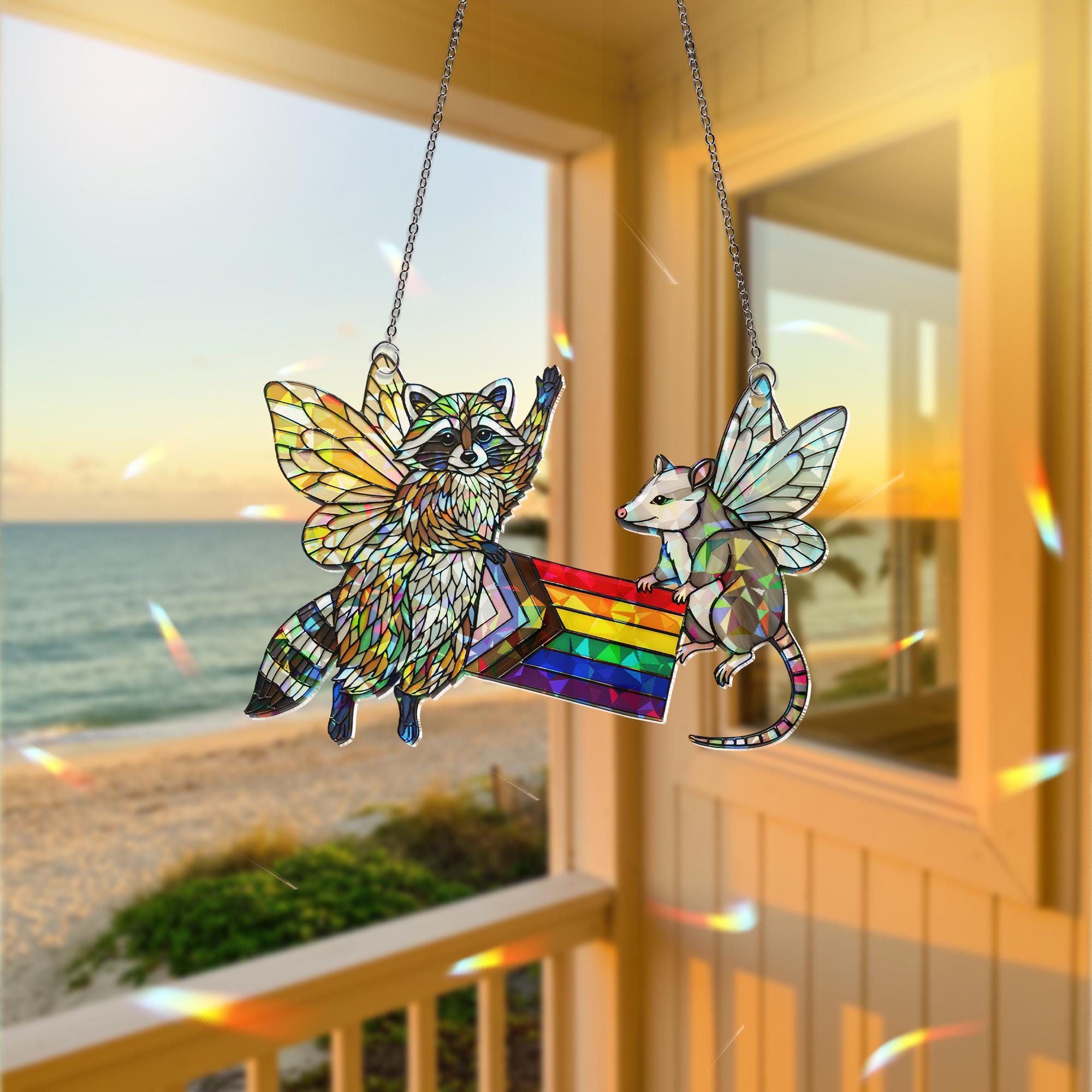 Pride Fairy Possum Decor, Fairy Raccoon Art, Pride Flag Hologram, LGBTQ Wall Decor, Cute Animal Pride Gift,Queer Fairycore Decor,Animal Gift