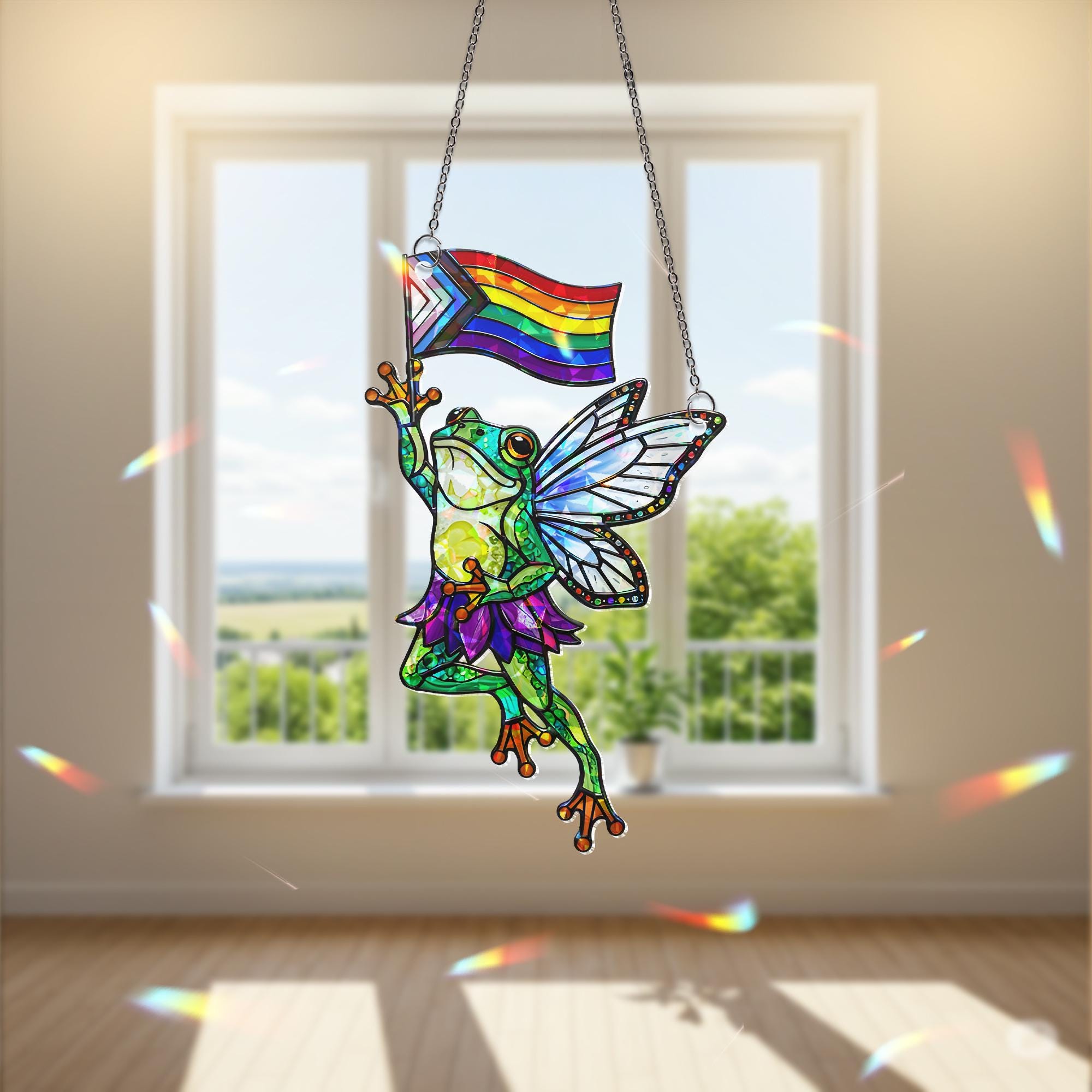 Fairy Frog Pride Decor, Hologram Frog Art, LGBTQ Wall Decor, Cute Queer Gift, Pride Flag Fairycore, Magical Animal Decor, Gay Frog Decor