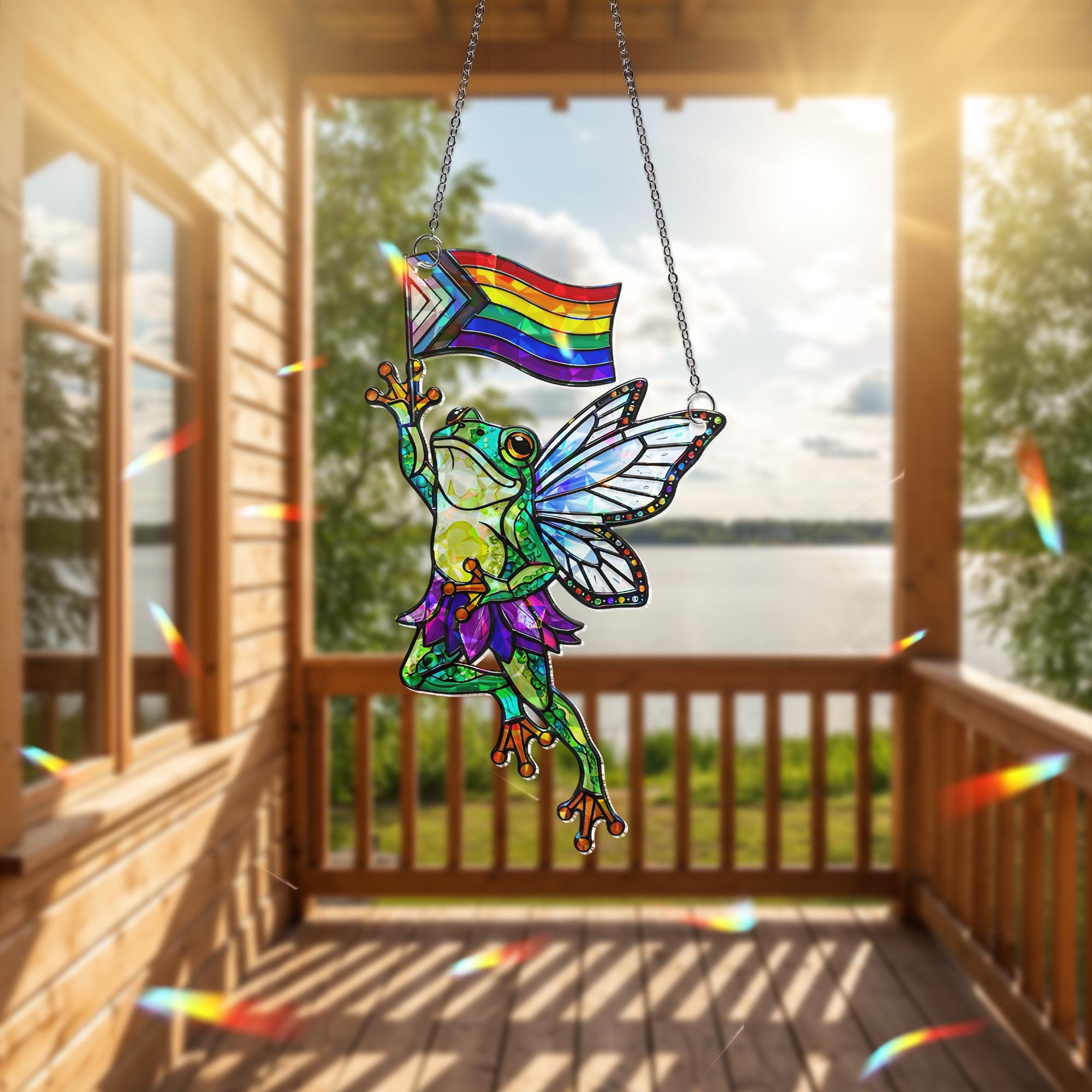 Fairy Frog Pride Decor, Hologram Frog Art, LGBTQ Wall Decor, Cute Queer Gift, Pride Flag Fairycore, Magical Animal Decor, Gay Frog Decor