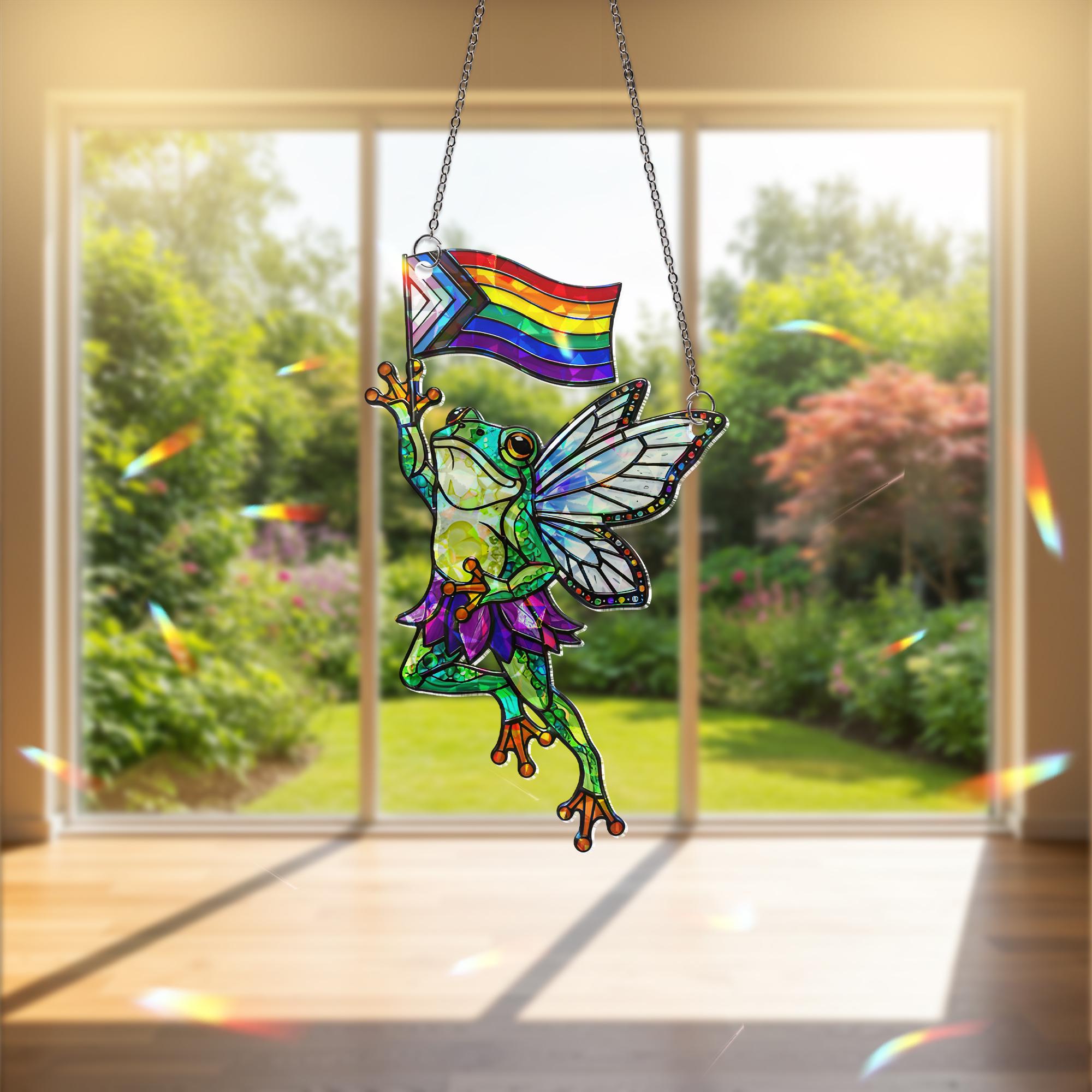 Fairy Frog Pride Decor, Hologram Frog Art, LGBTQ Wall Decor, Cute Queer Gift, Pride Flag Fairycore, Magical Animal Decor, Gay Frog Decor