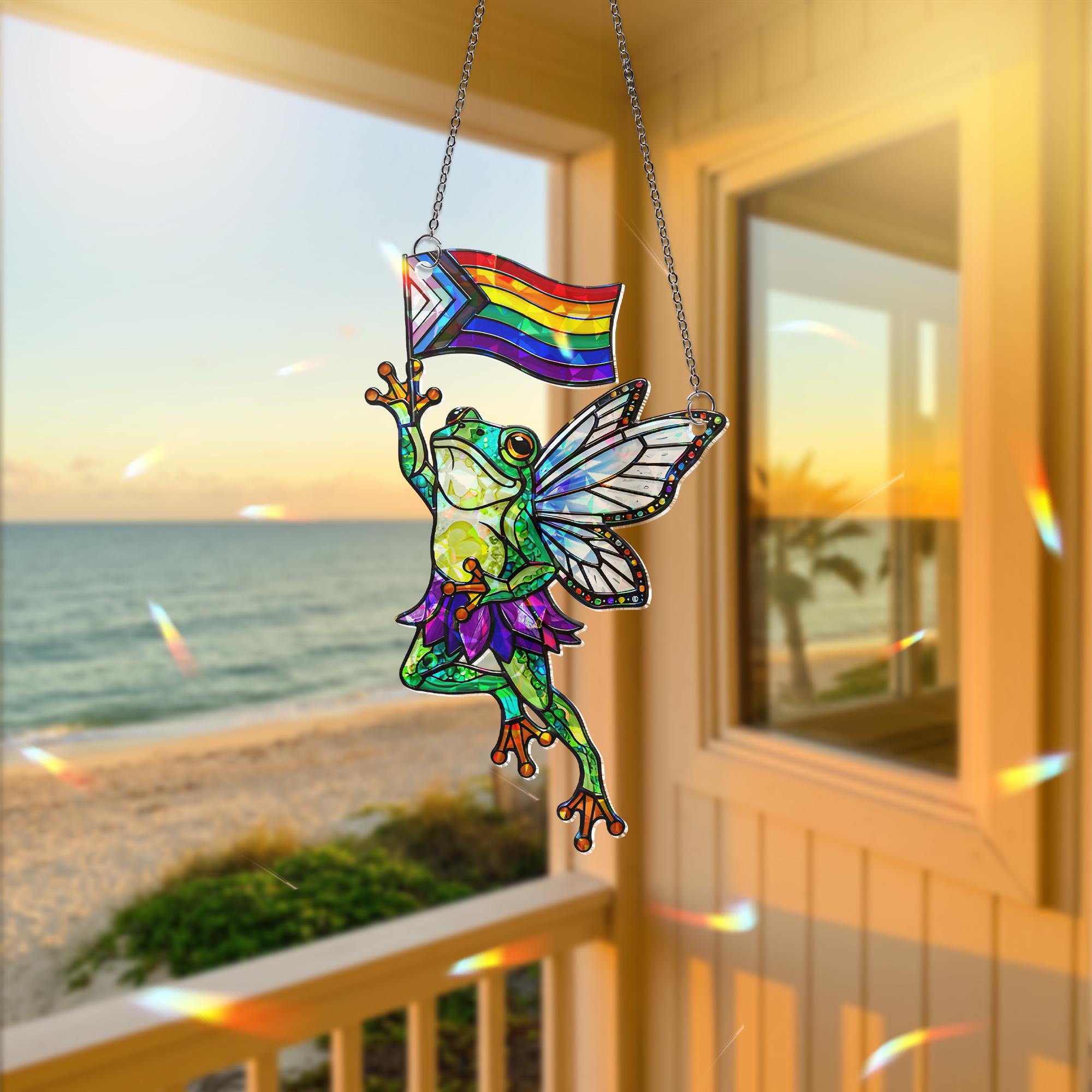 Fairy Frog Pride Decor, Hologram Frog Art, LGBTQ Wall Decor, Cute Queer Gift, Pride Flag Fairycore, Magical Animal Decor, Gay Frog Decor