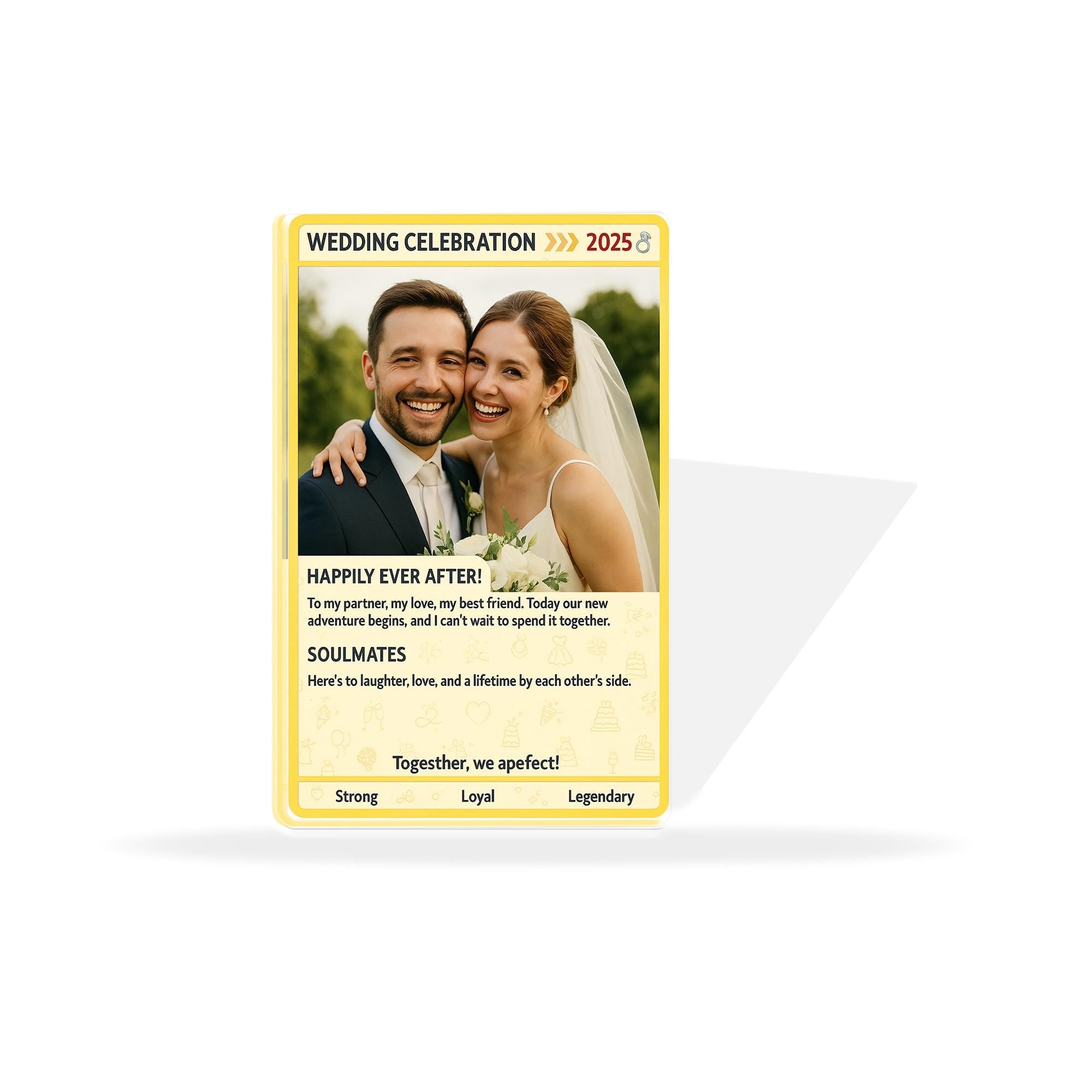 Personalized Wedding Trading Card Gift, Custom Photo Acrylic Block for Anniversary, Gamer Couple Keepsake Plaque, Unique Desk Display