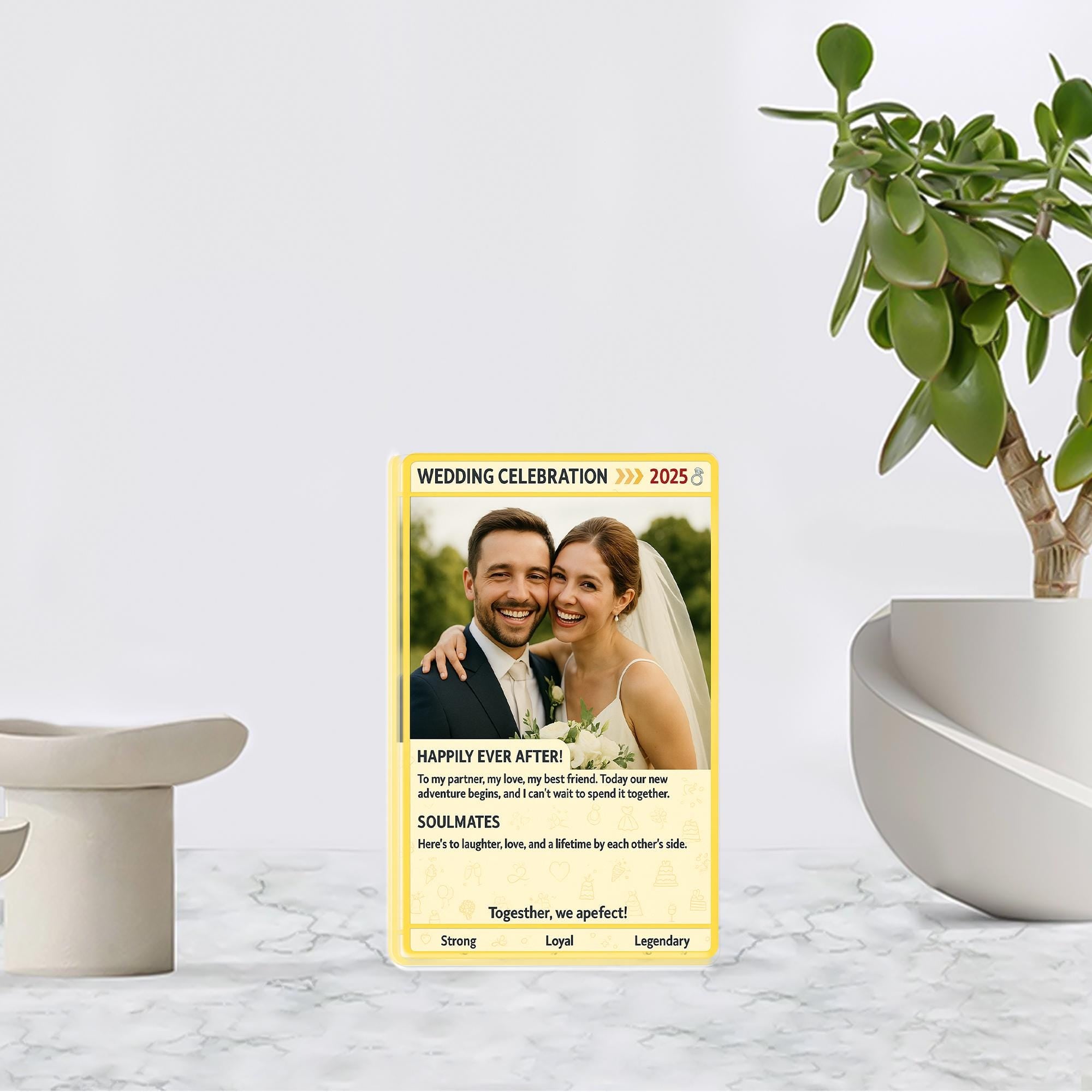Personalized Wedding Trading Card Gift, Custom Photo Acrylic Block for Anniversary, Gamer Couple Keepsake Plaque, Unique Desk Display