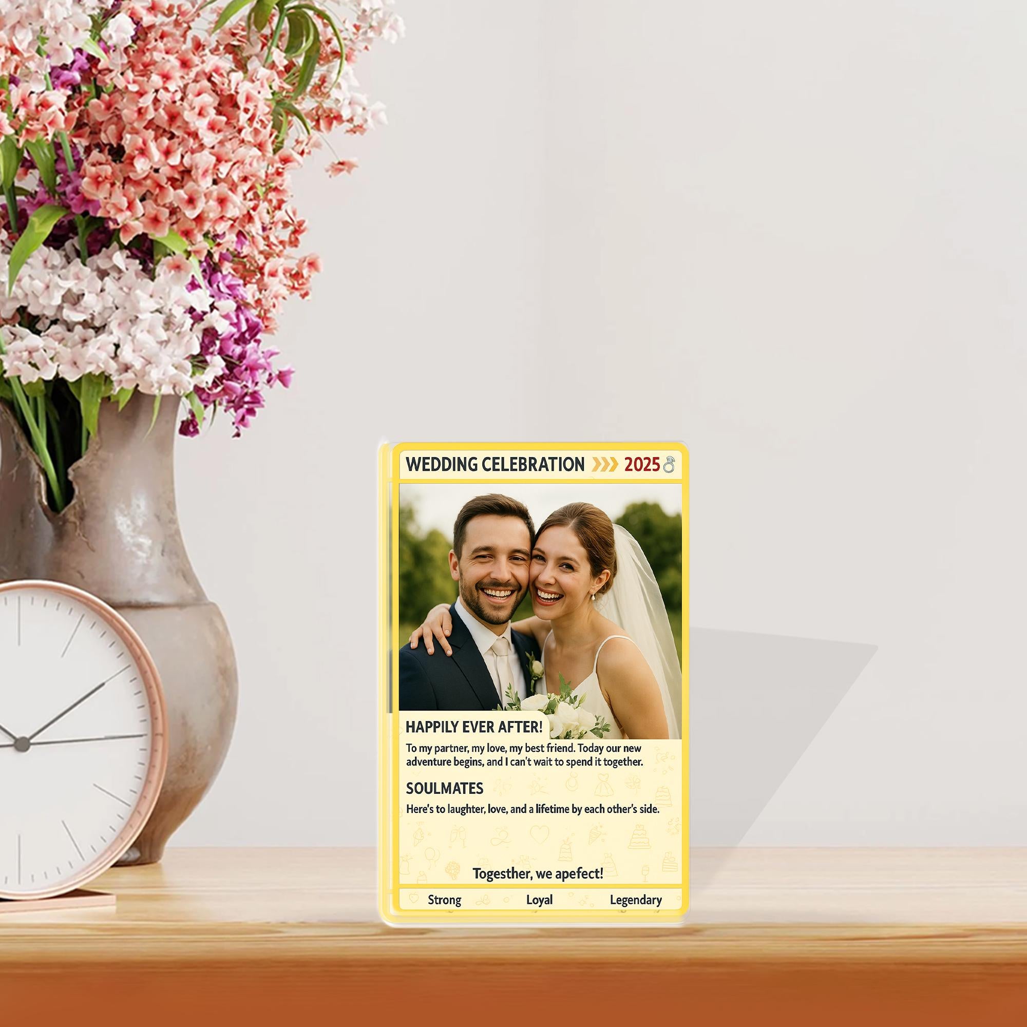 Personalized Wedding Trading Card Gift, Custom Photo Acrylic Block for Anniversary, Gamer Couple Keepsake Plaque, Unique Desk Display