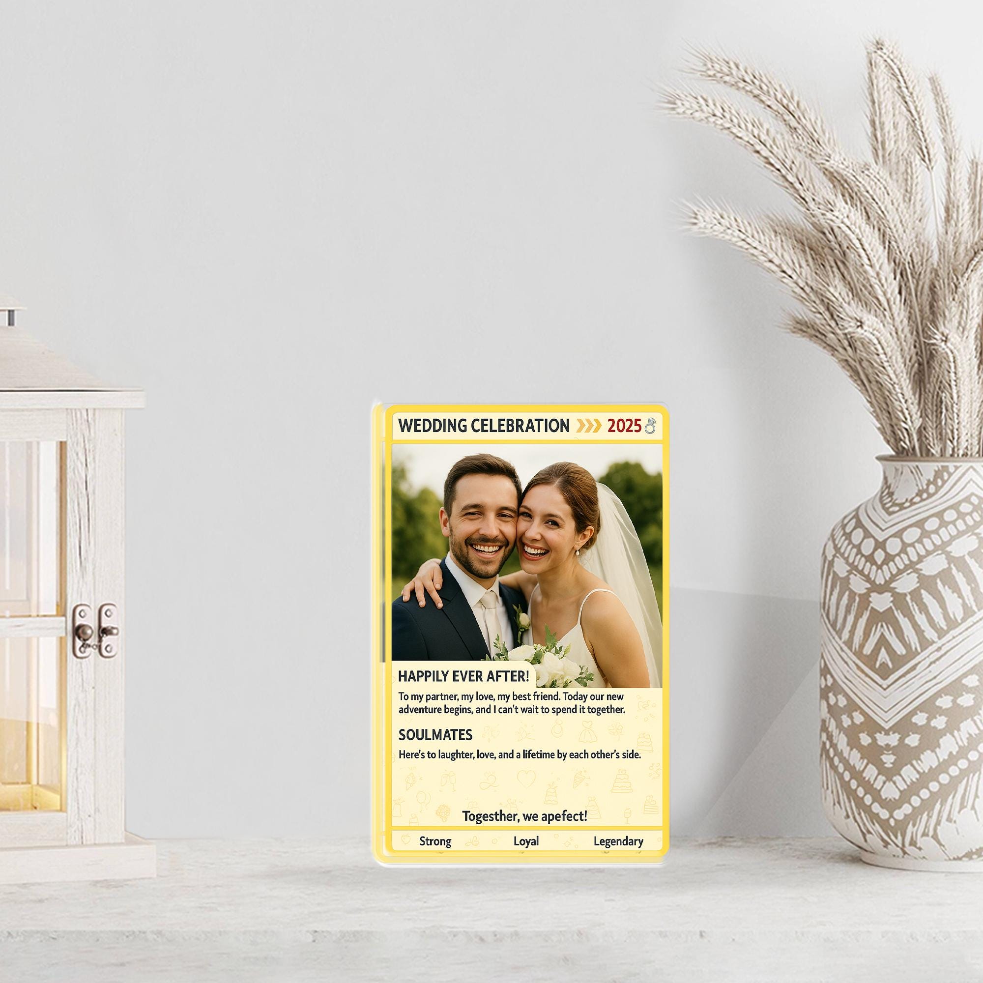 Personalized Wedding Trading Card Gift, Custom Photo Acrylic Block for Anniversary, Gamer Couple Keepsake Plaque, Unique Desk Display