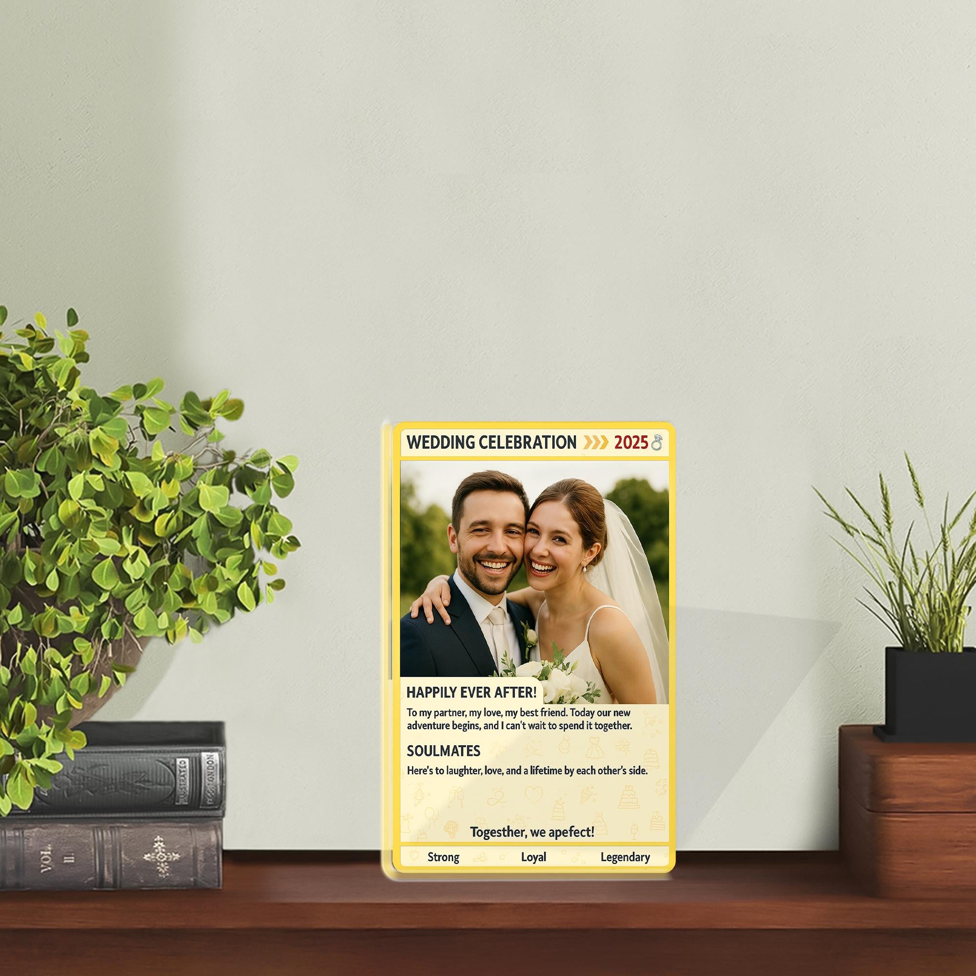 Personalized Wedding Trading Card Gift, Custom Photo Acrylic Block for Anniversary, Gamer Couple Keepsake Plaque, Unique Desk Display