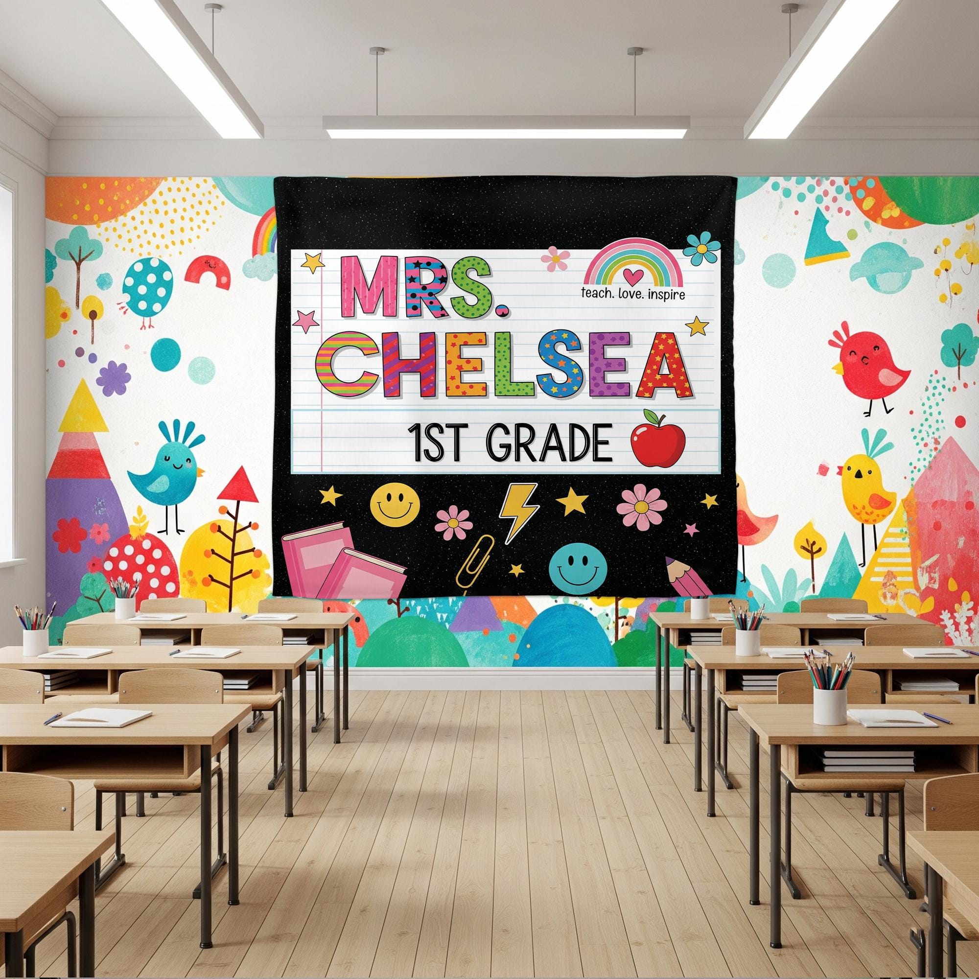Custom Teacher Tapestry, Custom Classroom Banner, 1st Grade Wall Decor, Personalized School Sign, Cute Teacher Gift, Kute Classroom Decor