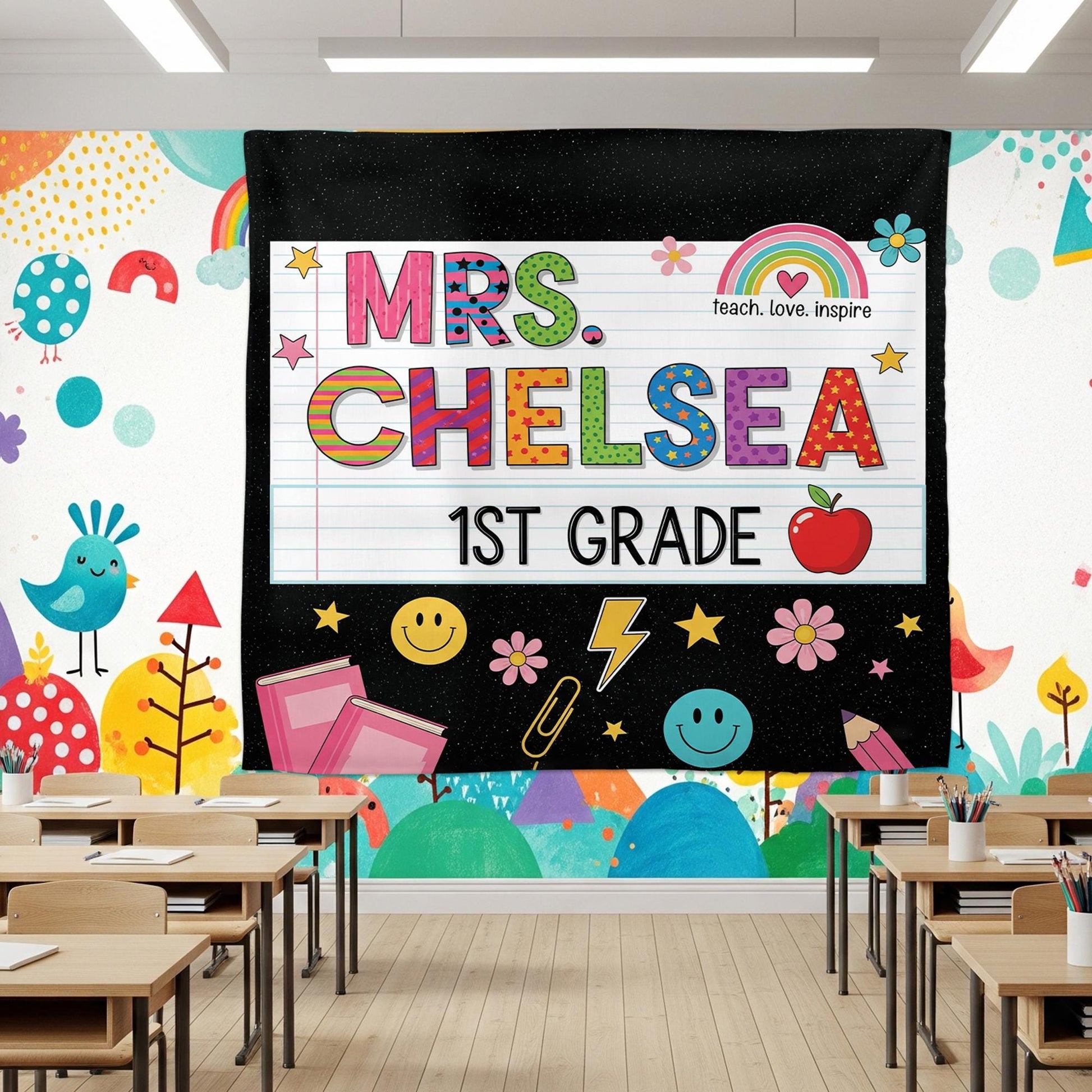 Custom Teacher Tapestry, Custom Classroom Banner, 1st Grade Wall Decor, Personalized School Sign, Cute Teacher Gift, Kute Classroom Decor