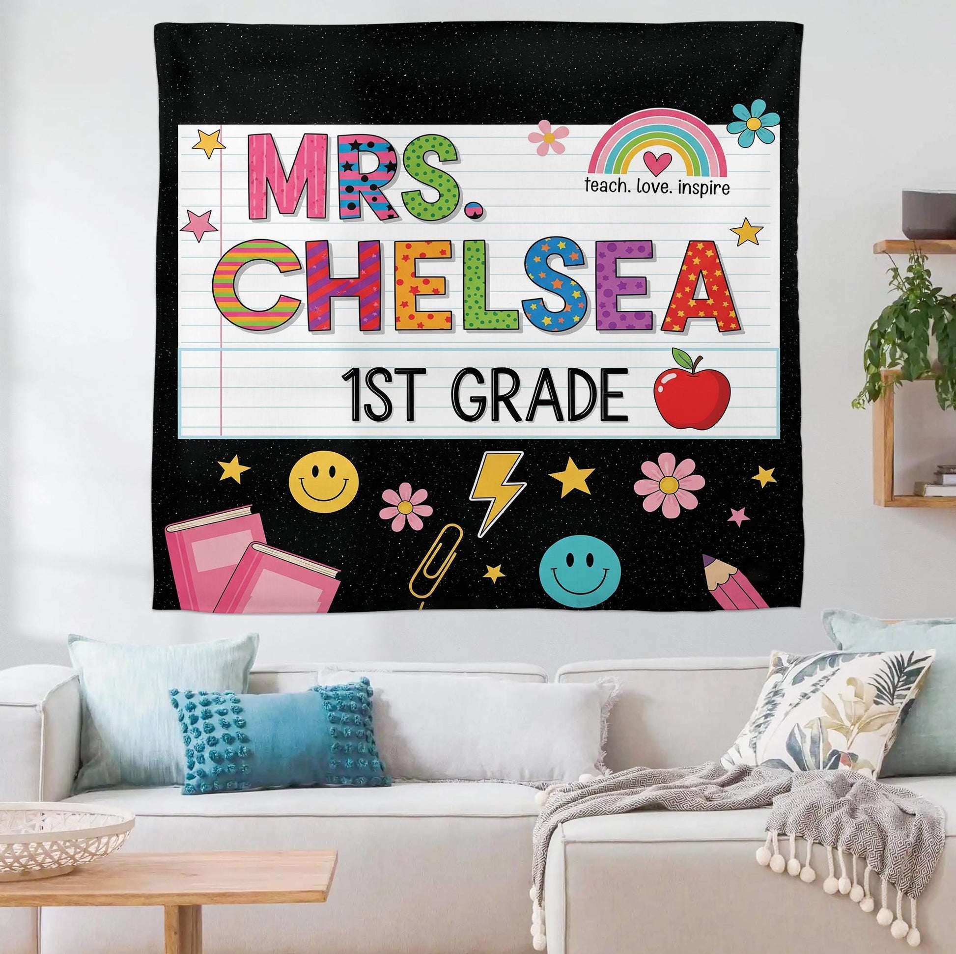 Custom Teacher Tapestry, Custom Classroom Banner, 1st Grade Wall Decor, Personalized School Sign, Cute Teacher Gift, Kute Classroom Decor