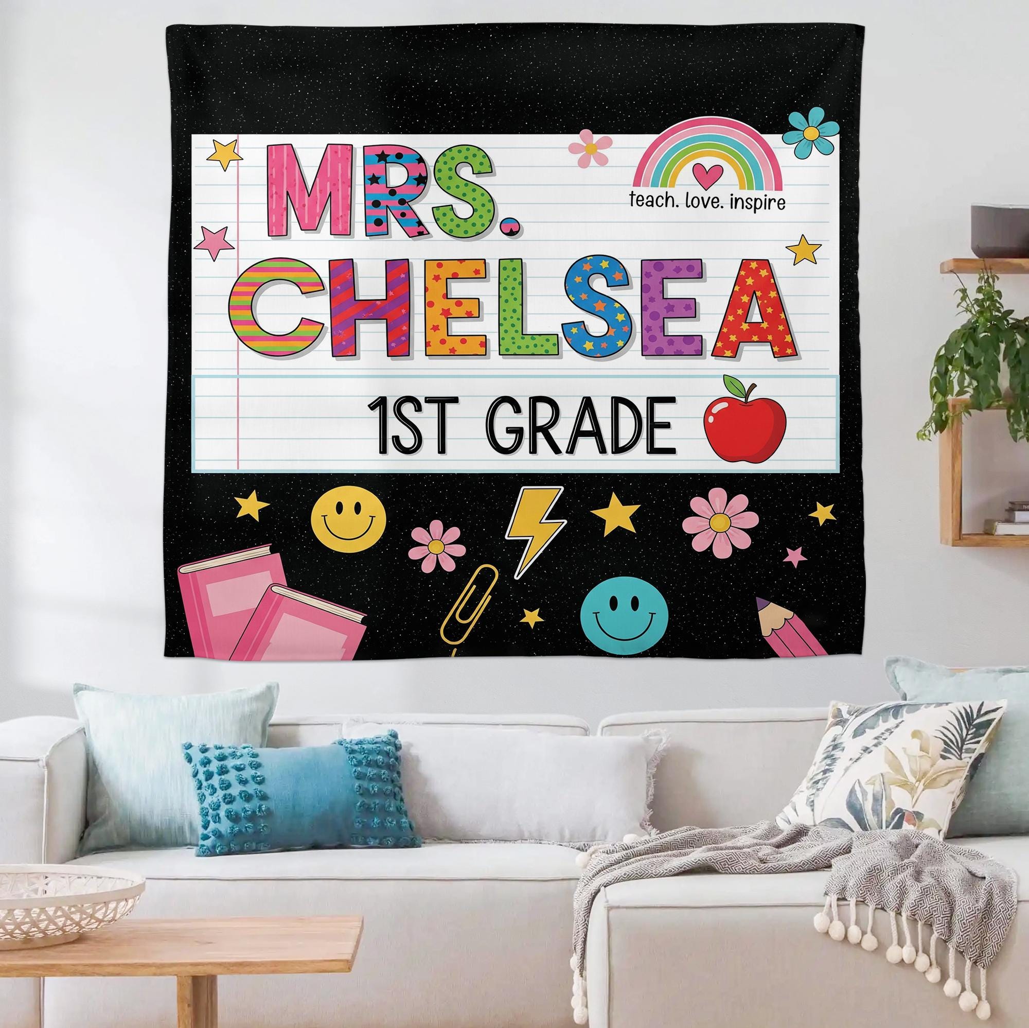 Custom Teacher Tapestry, Custom Classroom Banner, 1st Grade Wall Decor, Personalized School Sign, Cute Teacher Gift, Kute Classroom Decor