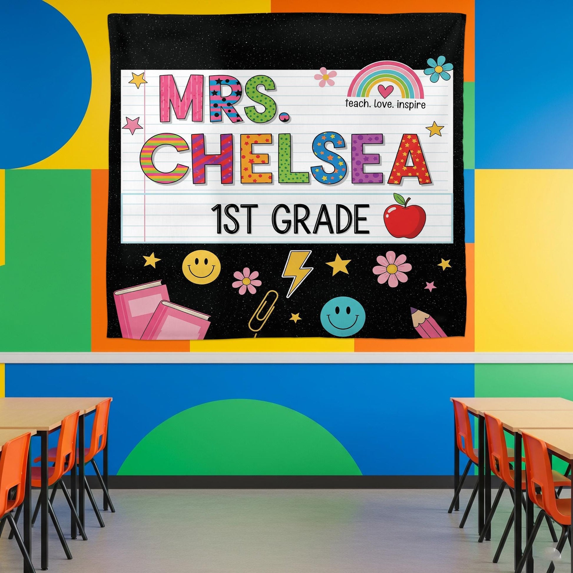 Custom Teacher Tapestry, Custom Classroom Banner, 1st Grade Wall Decor, Personalized School Sign, Cute Teacher Gift, Kute Classroom Decor