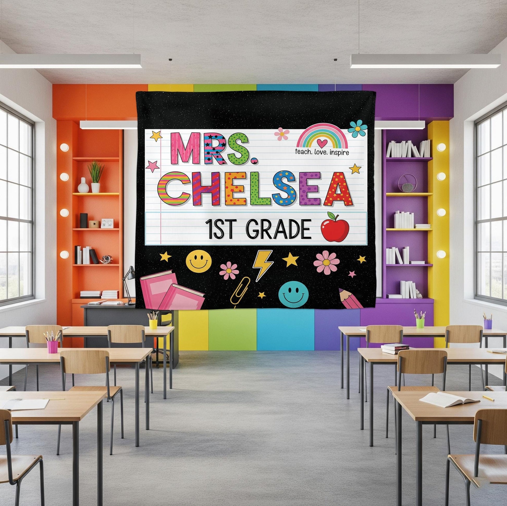 Custom Teacher Tapestry, Custom Classroom Banner, 1st Grade Wall Decor, Personalized School Sign, Cute Teacher Gift, Kute Classroom Decor