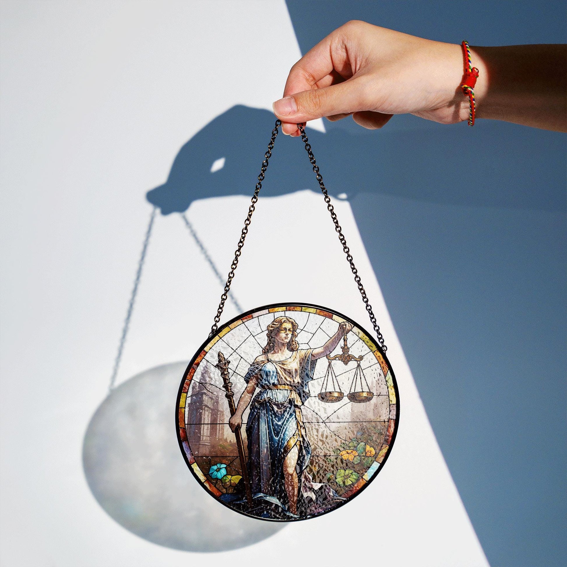 Lady Justice Glass Suncatcher – Stained Glass Style Hanging Decor for Lawyers, Judges, Legal Office, Law School Graduation Gift
