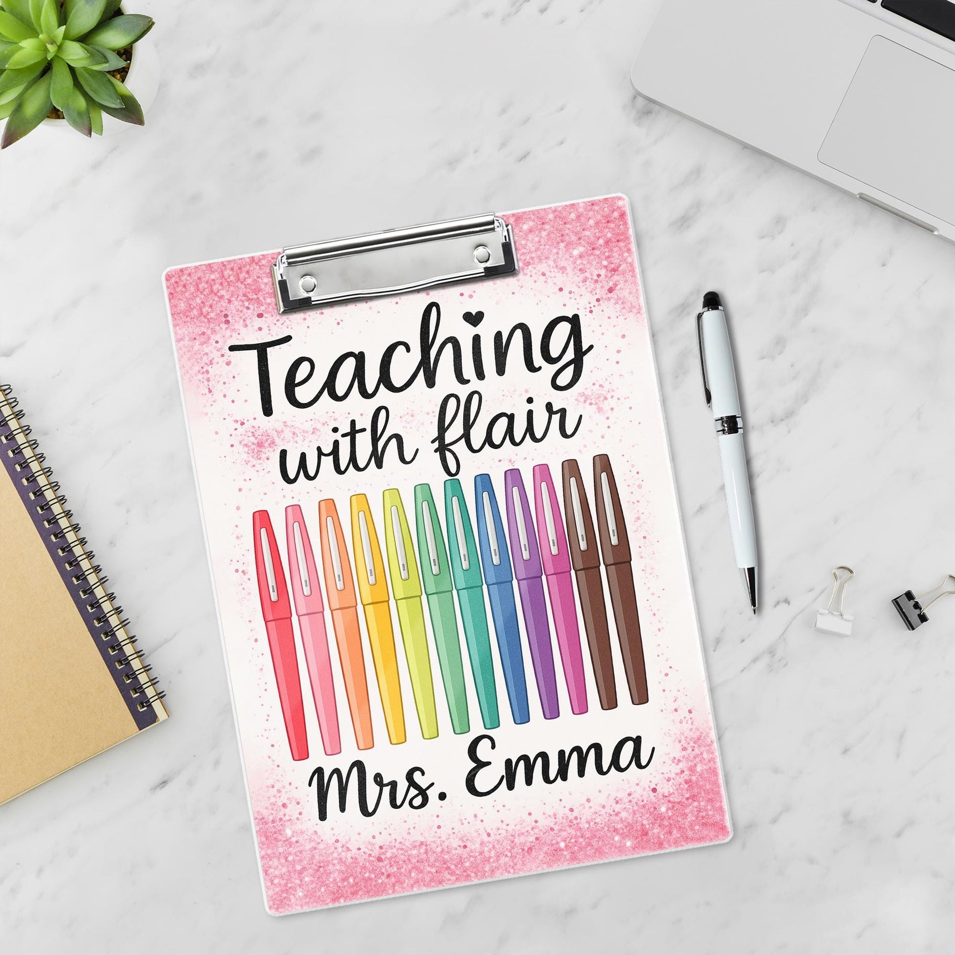 Teaching with Flair Clipboard – Personalized Teacher Gift with Pens – Custom Name School Supplies – Cute Back to School Clipboard