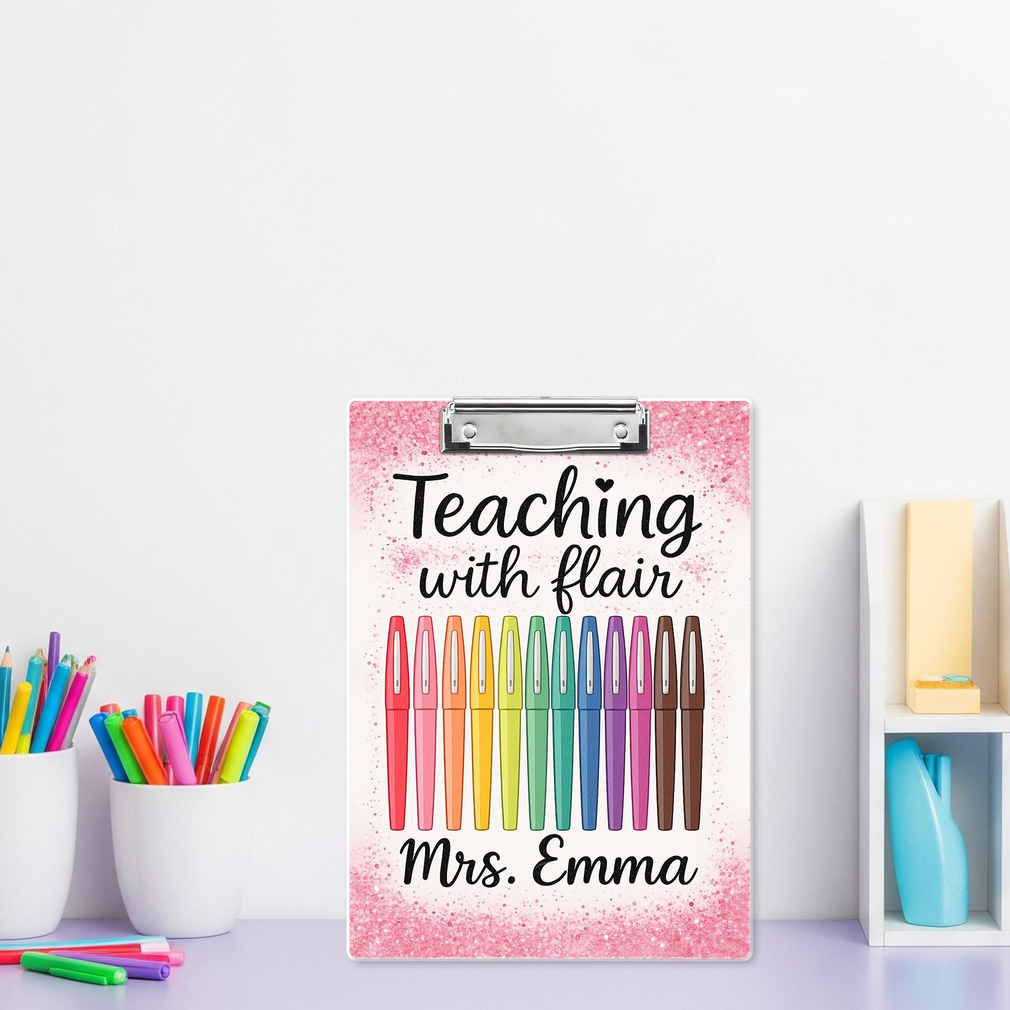 Teaching with Flair Clipboard – Personalized Teacher Gift with Pens – Custom Name School Supplies – Cute Back to School Clipboard
