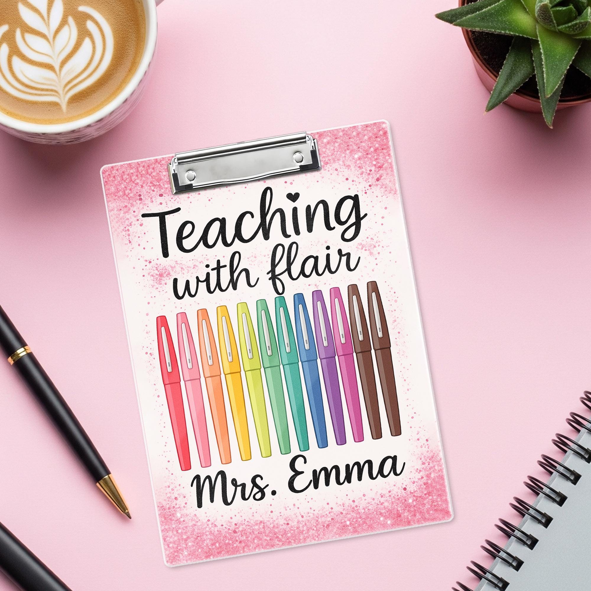 Teaching with Flair Clipboard – Personalized Teacher Gift with Pens – Custom Name School Supplies – Cute Back to School Clipboard