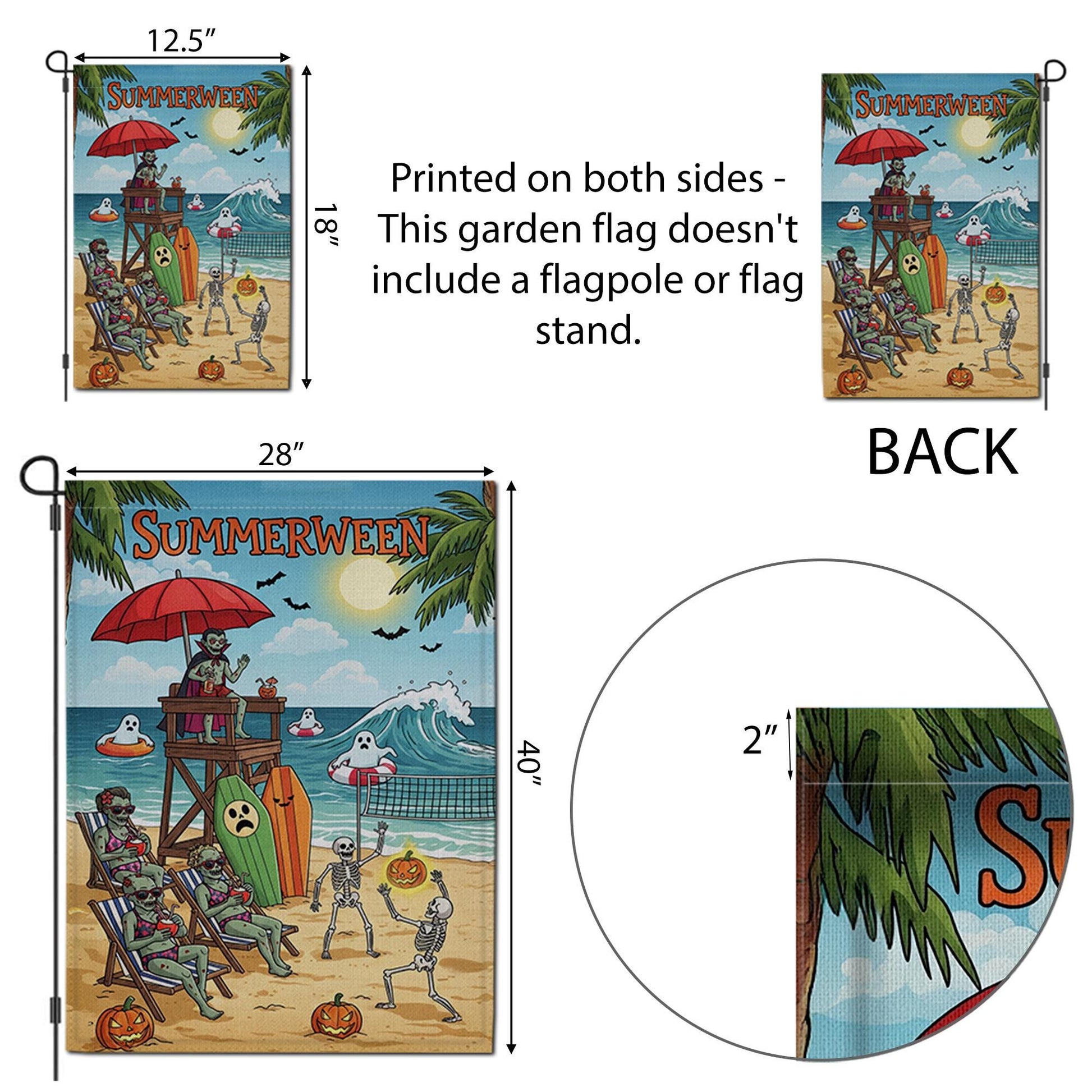 Summerween Beach Flag | Funny Halloween Garden Decor | Skeleton Ghost Yard Flag | Spooky Summer Outdoor Sign