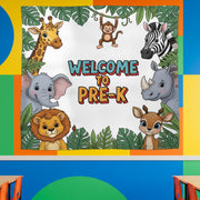 Welcome to Pre-K Jungle Safari Tapestry, Classroom Wall Decor, Animal Theme Backdrop, Teacher Gift, Preschool Room Sign, First day Of School