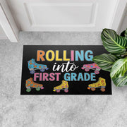 Rolling Into First Grade Doormat, Back to School Door Mat, Teacher Classroom Rug, Cute Roller Skate Welcome Mat for Kids