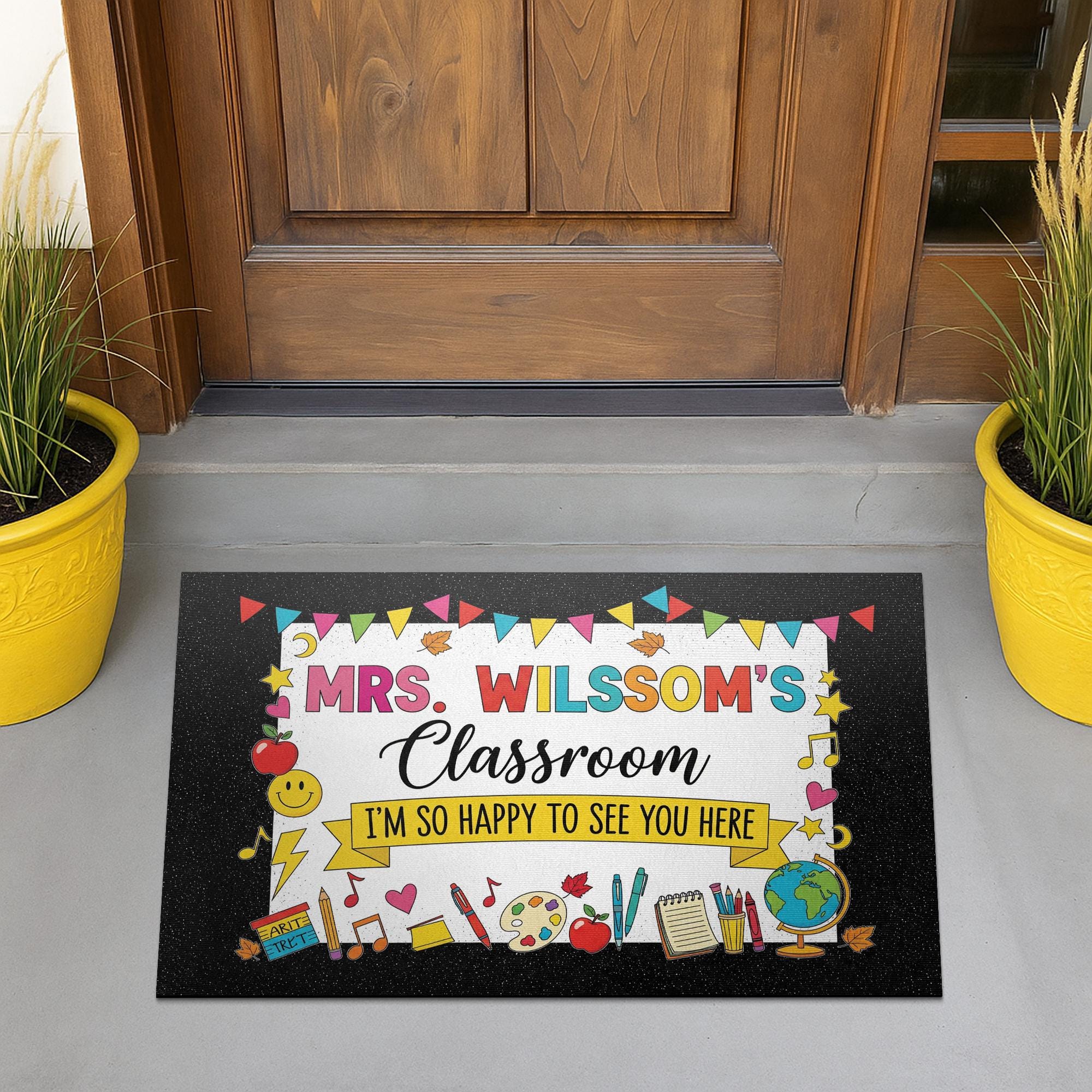 Personalized Teacher Classroom Doormat, Custom School Door Mat, Back to School Rug, Happy First Day Welcome Mat for Students