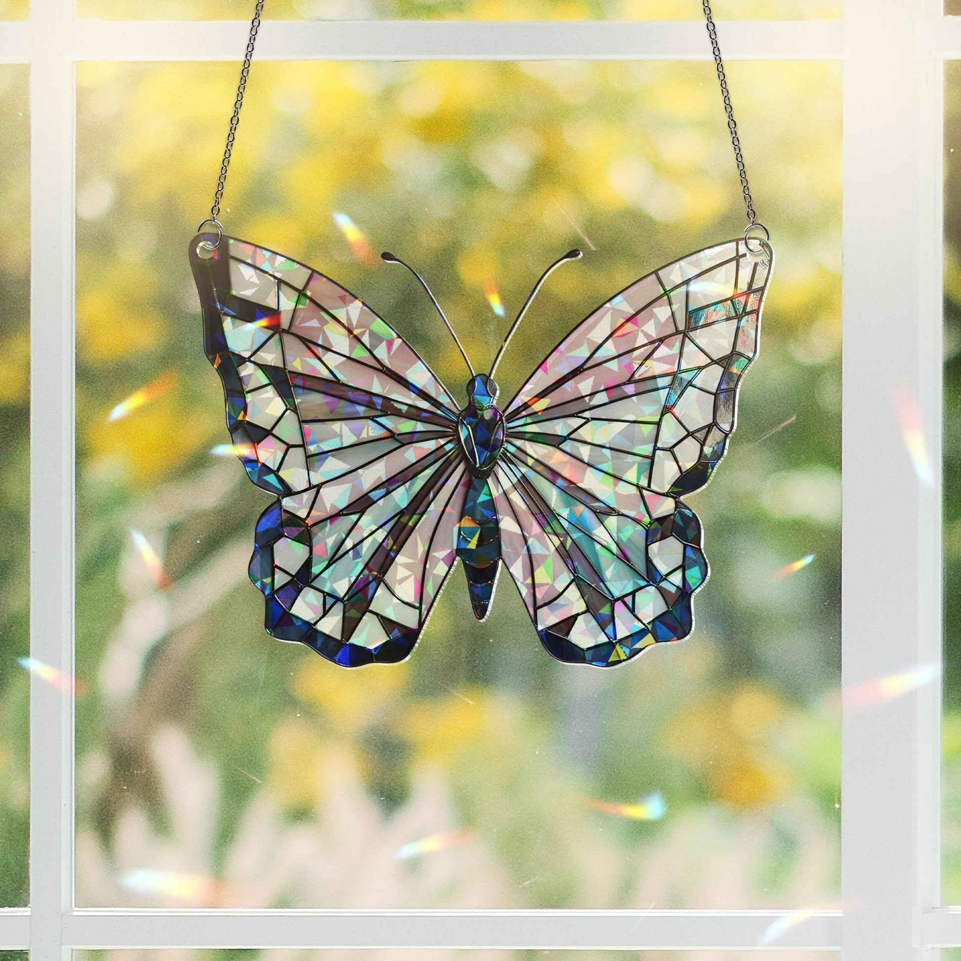 Transgender Pride Butterfly Window Hanging – Holographic Acrylic Suncatcher, LGBTQ+ Pastel Decor, Inclusive Affirmation Gift