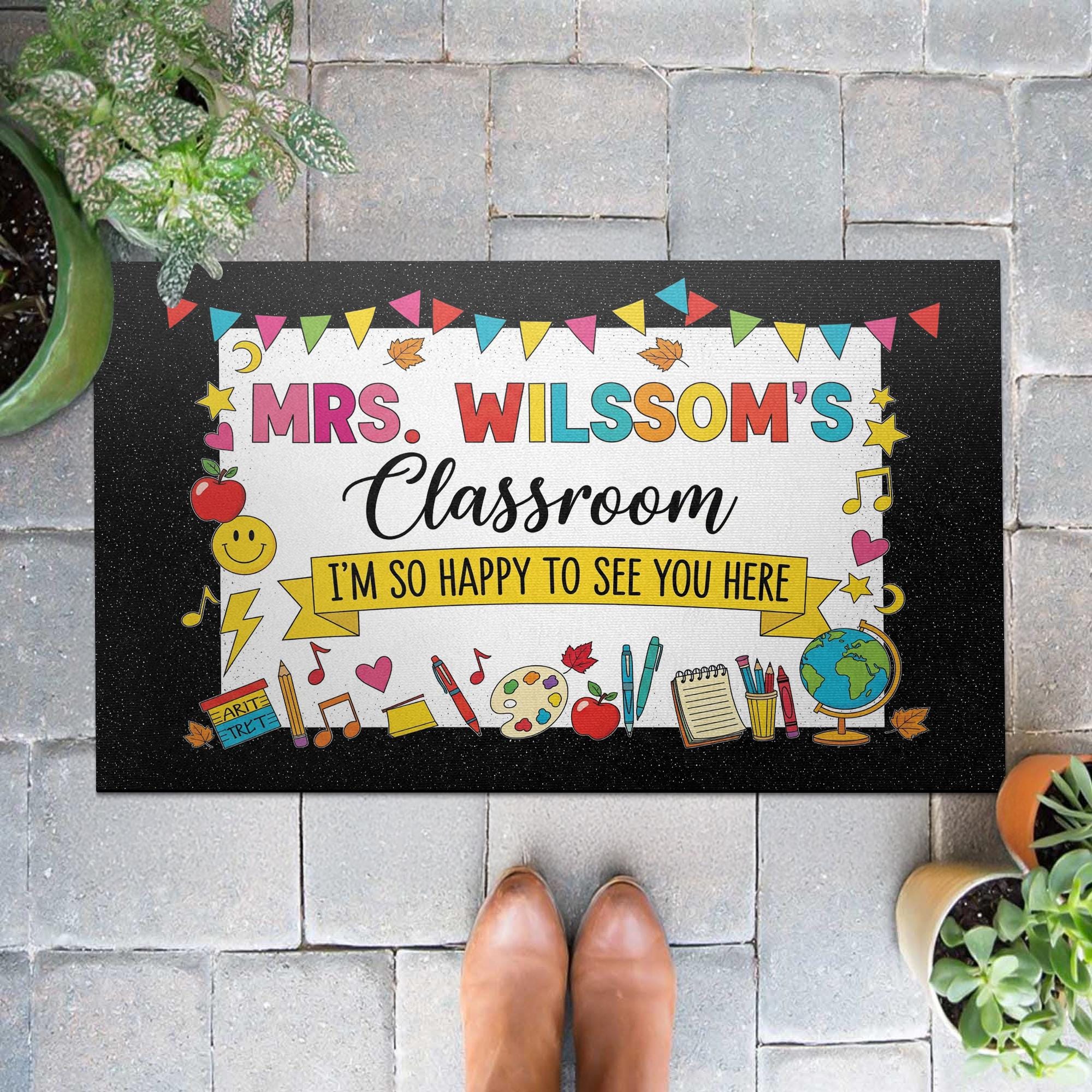 Personalized Teacher Classroom Doormat, Custom School Door Mat, Back to School Rug, Happy First Day Welcome Mat for Students
