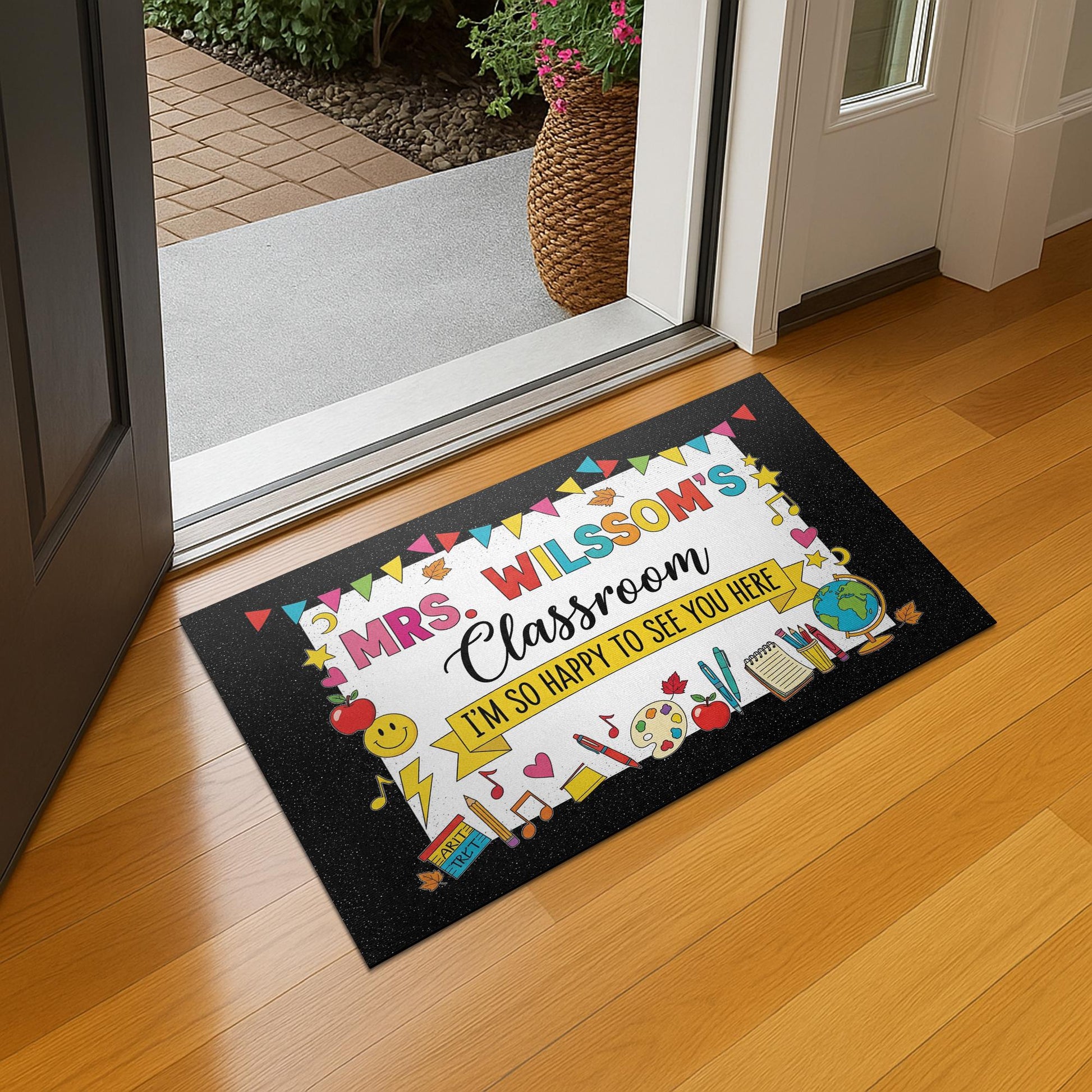 Personalized Teacher Classroom Doormat, Custom School Door Mat, Back to School Rug, Happy First Day Welcome Mat for Students