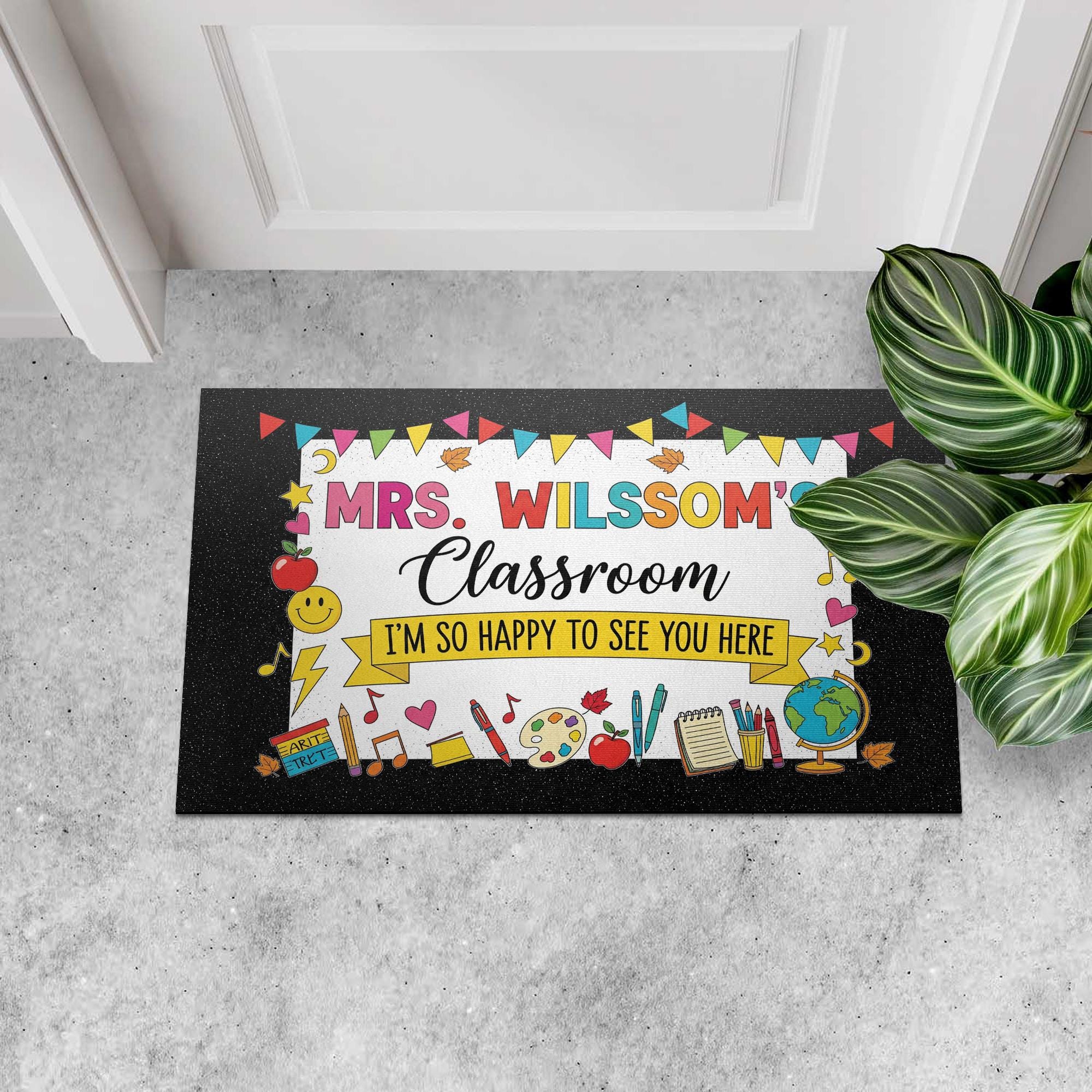 Personalized Teacher Classroom Doormat, Custom School Door Mat, Back to School Rug, Happy First Day Welcome Mat for Students