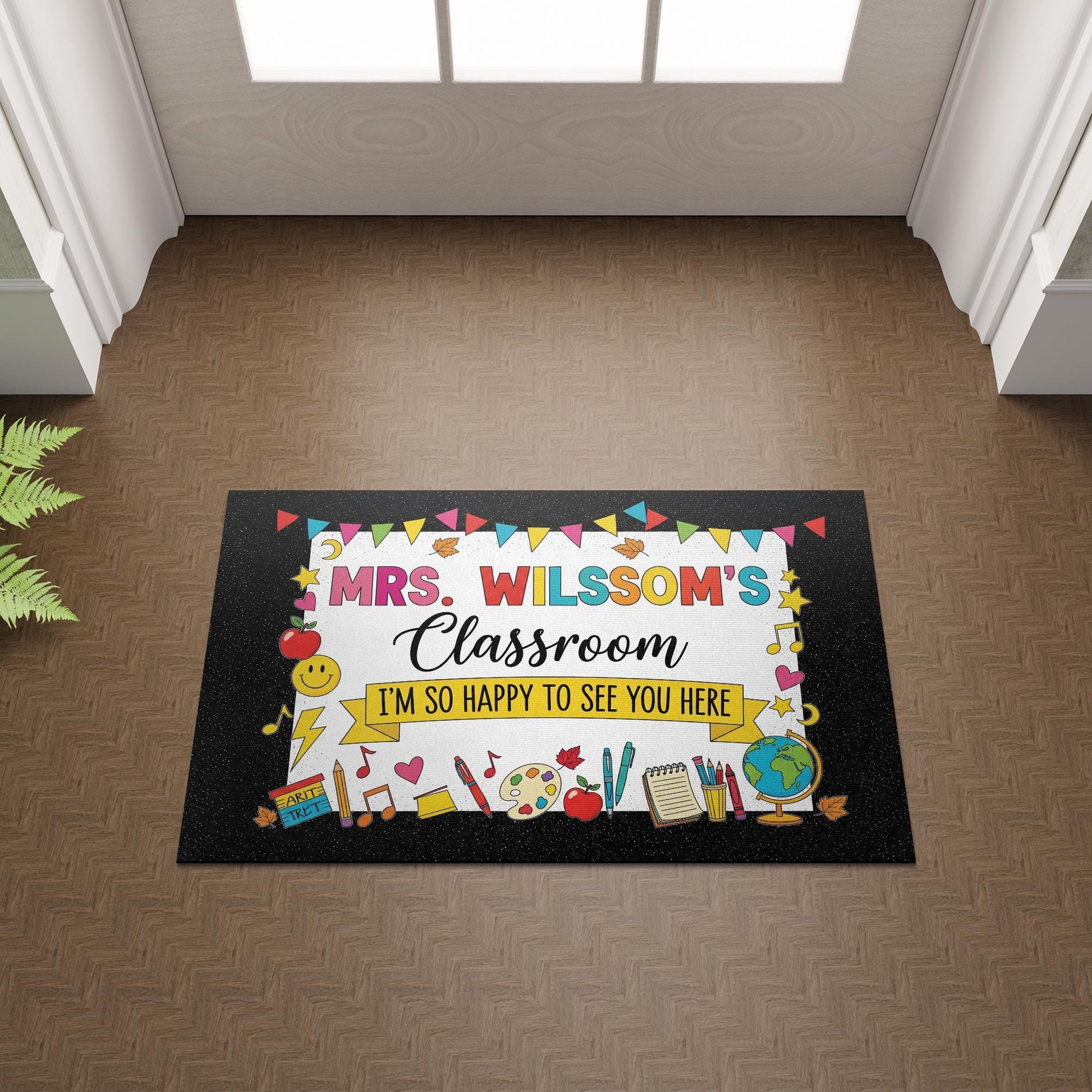 Personalized Teacher Classroom Doormat, Custom School Door Mat, Back to School Rug, Happy First Day Welcome Mat for Students