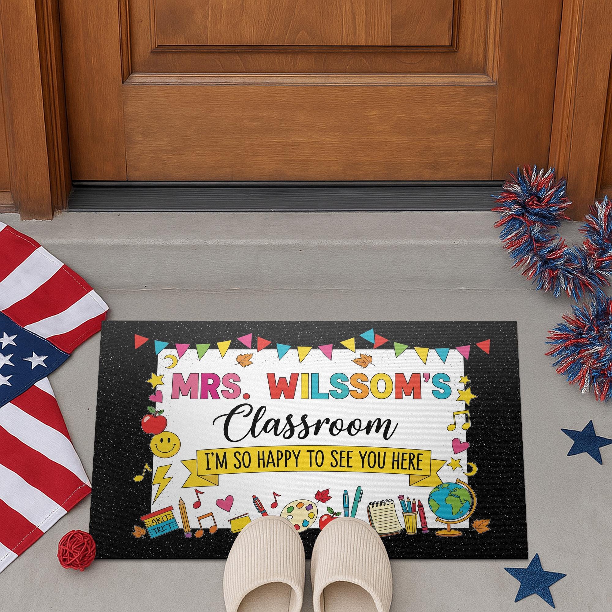 Personalized Teacher Classroom Doormat, Custom School Door Mat, Back to School Rug, Happy First Day Welcome Mat for Students
