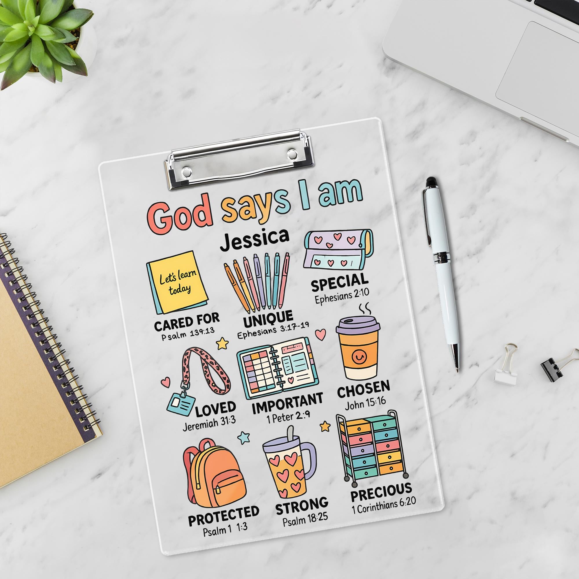 God Says I Am Affirmation Clipboard – Back to School Teacher Name Gift -  Cute Back to School Clipboard