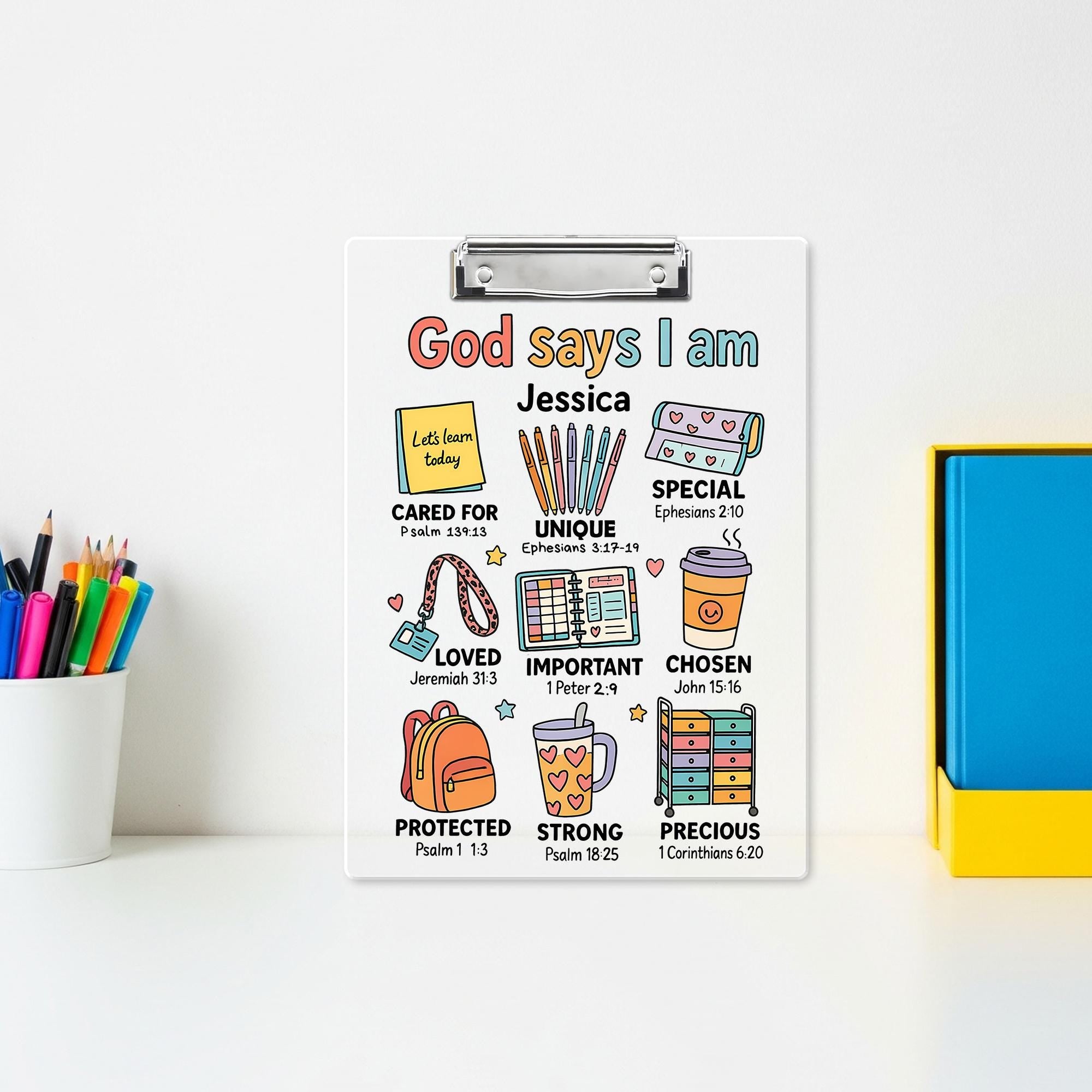 God Says I Am Affirmation Clipboard – Back to School Teacher Name Gift -  Cute Back to School Clipboard